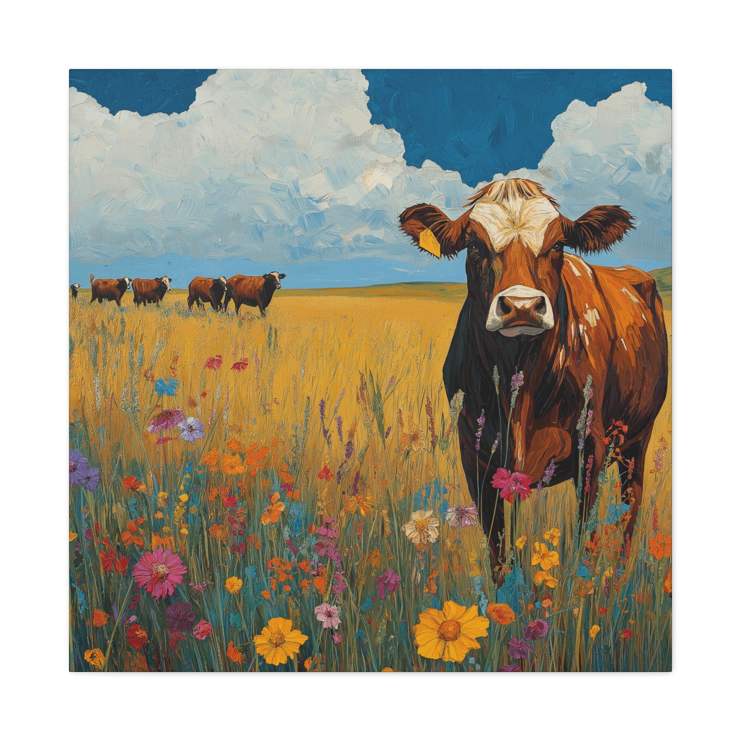 Rustic Cow Canvas Wall Art - Vibrant Farm Landscape Decor