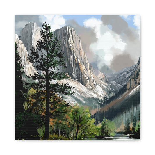 Colorado Rocky Mountain landscape with dramatic clouds and tall trees, limited-edition canvas wall art by Ted Clifton.