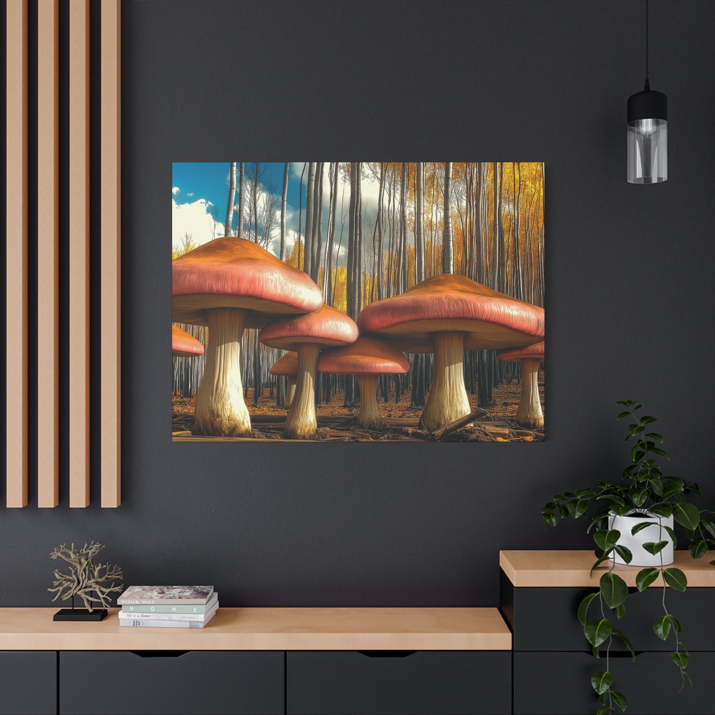 Mushrooms in Aspen Forest Canvas Art Print