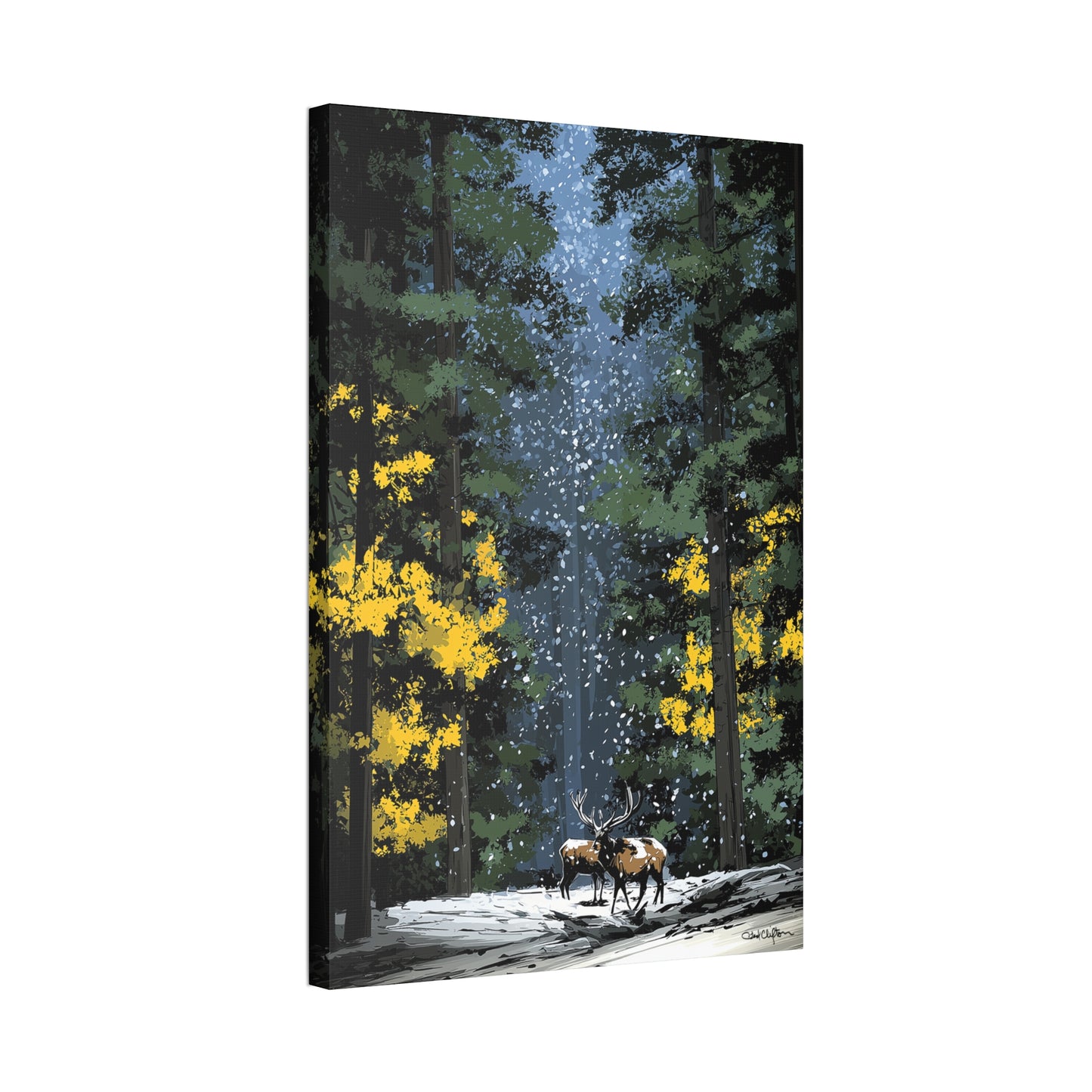 Snowy Forest Scene with Elk-1.5" depth