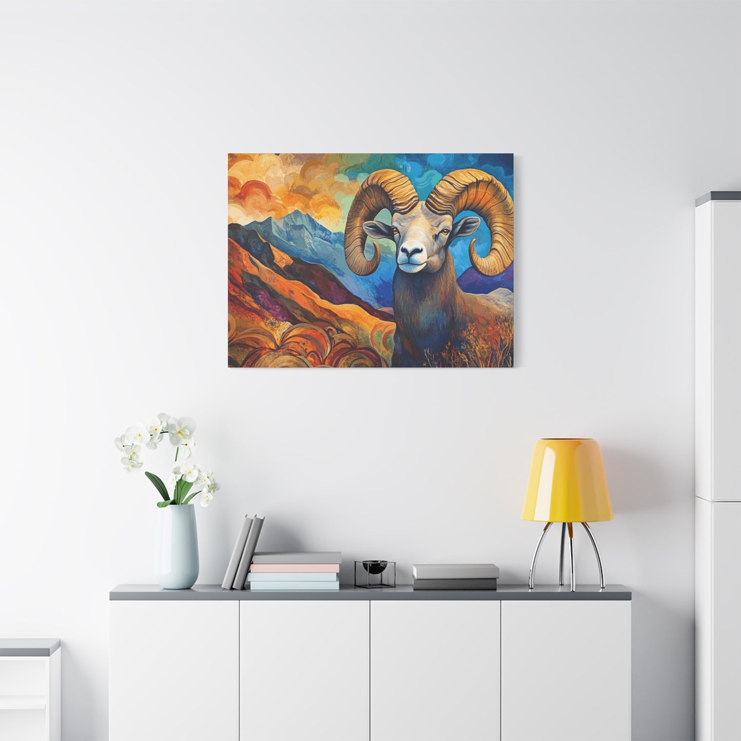 Vibrant Mountain Ram Canvas Wall Art