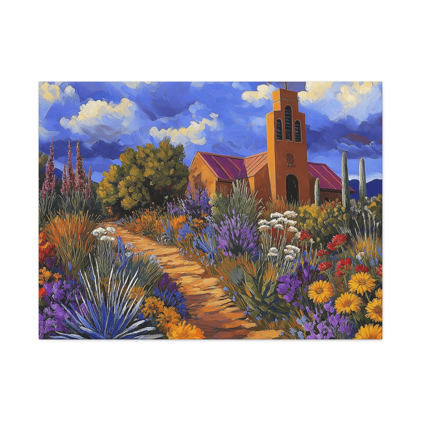 Southwest Church with Colorful Abundant Landscape
