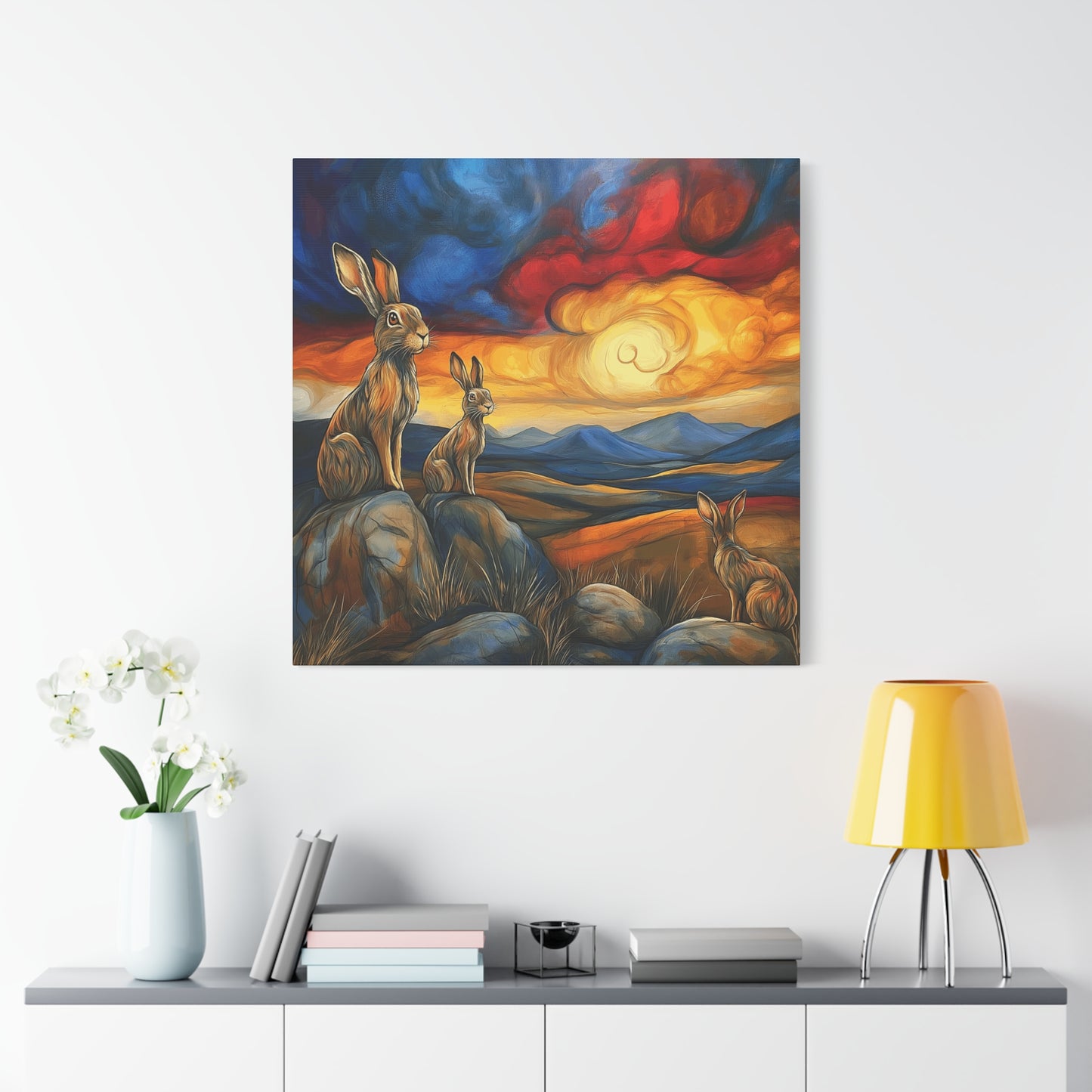 Sunset Hare Canvas Wall Art | Vibrant Nature Decor for Animal Lovers