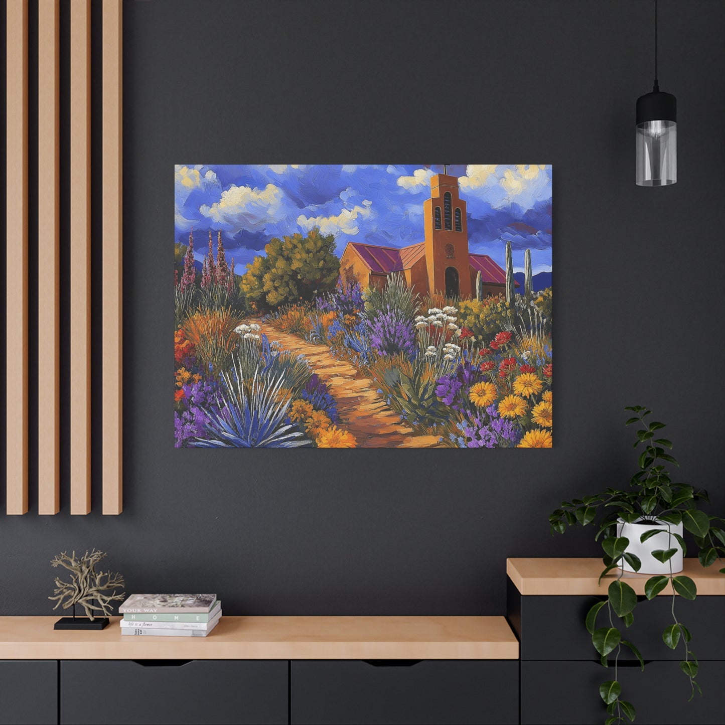 Southwest Church with Colorful Abundant Landscape