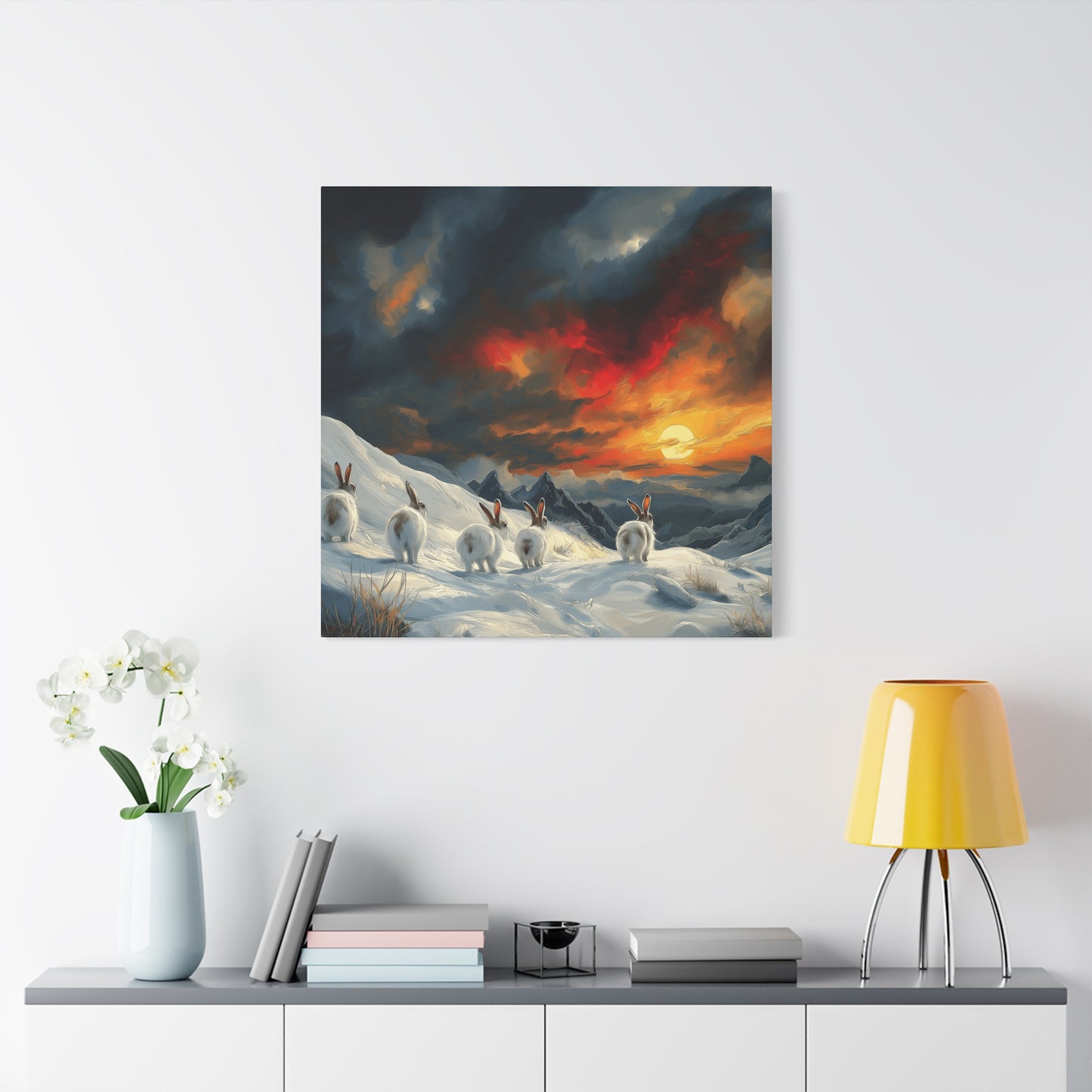 Serene Bunny Landscape Canvas Art - Scenic Home Décor for Animal Lovers