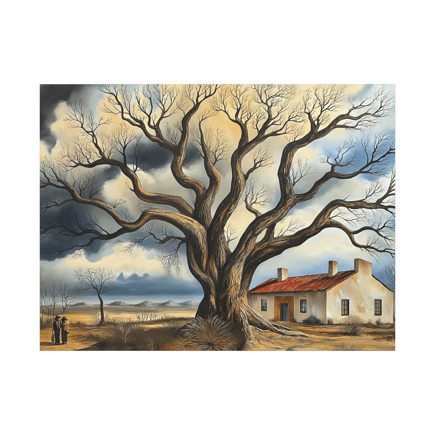 Rustic Landscape Wall Art - Clovis Tree and House Canvas Print