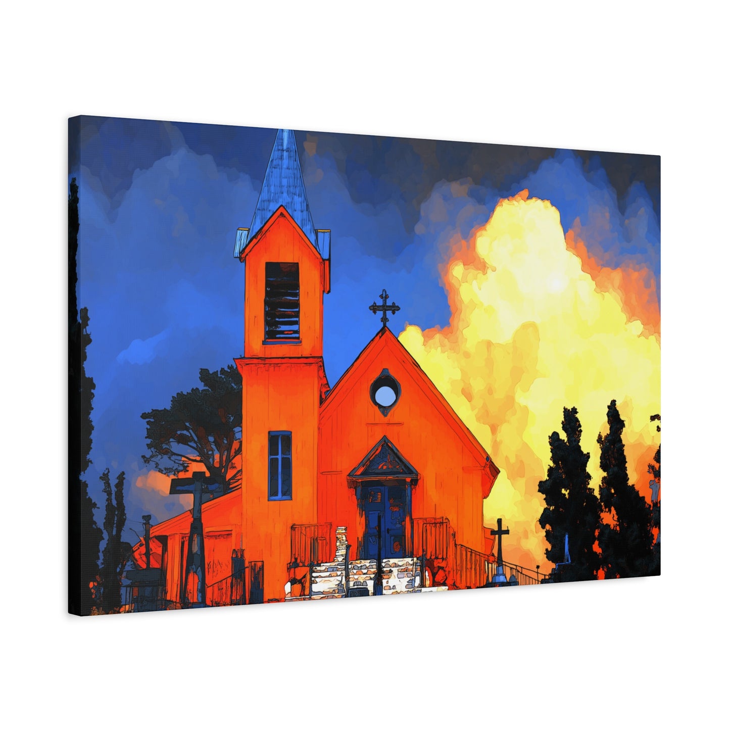 Canvas Print - Red Church & Yellow Clouds