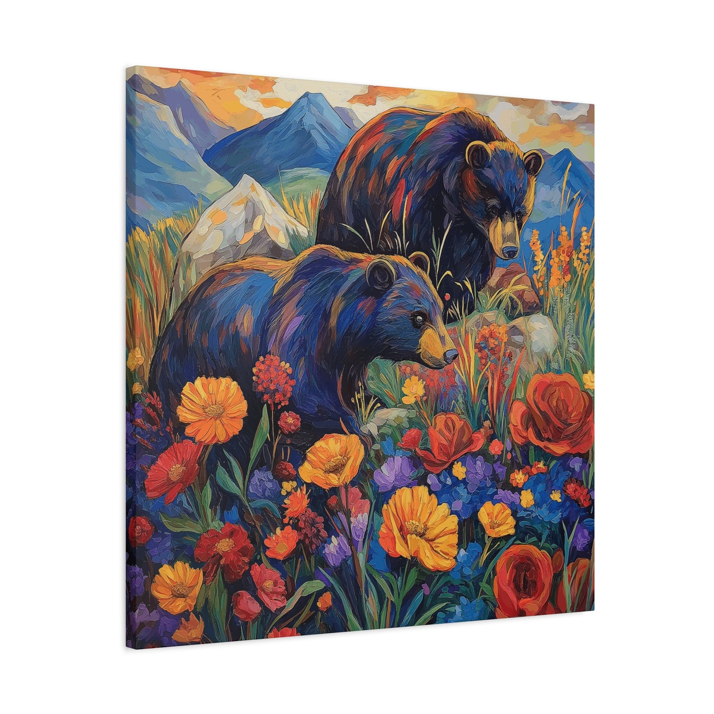 Bear & Floral Matte Canvas Art -