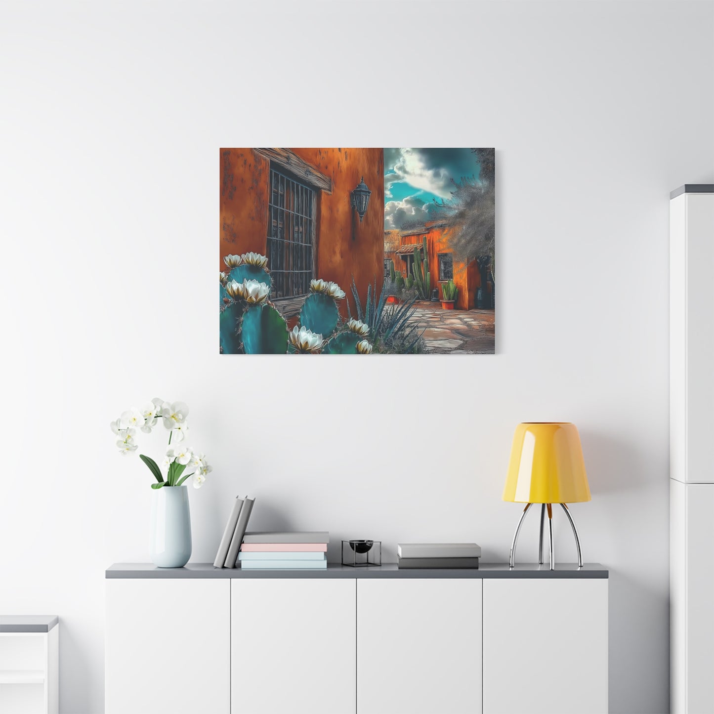 Canvas Print - NM Pueblo Casa with Cactus