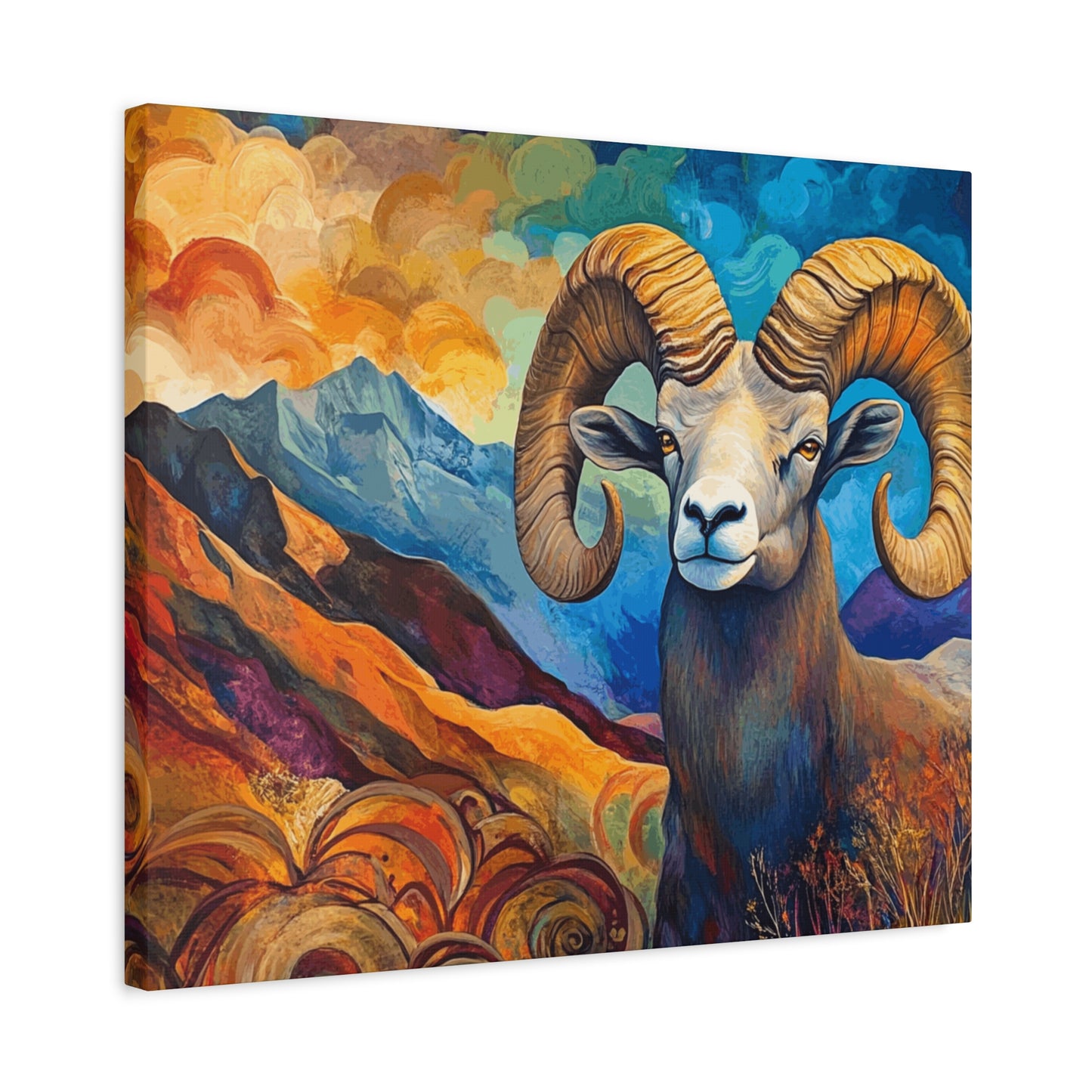 Vibrant Mountain Ram Canvas Wall Art