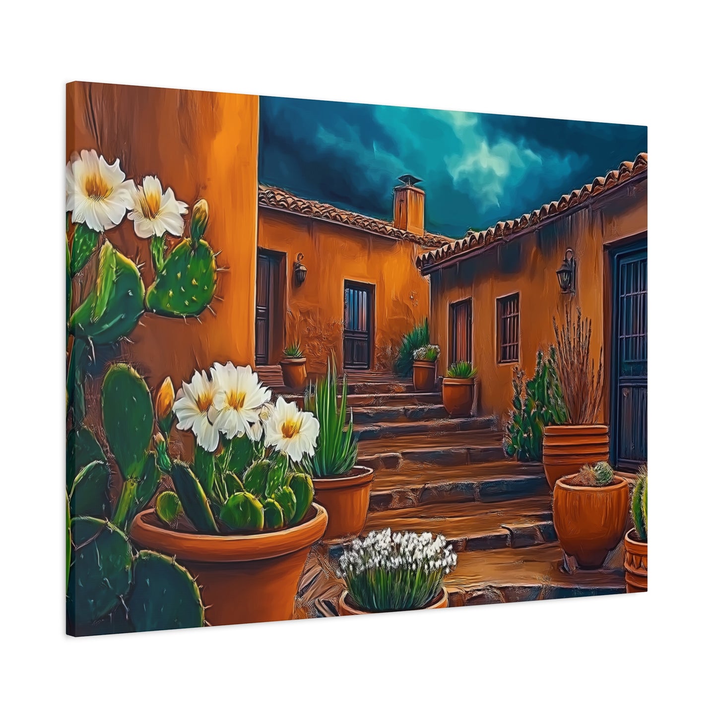 Canvas Print - NM Pueblo Cacti White Flower