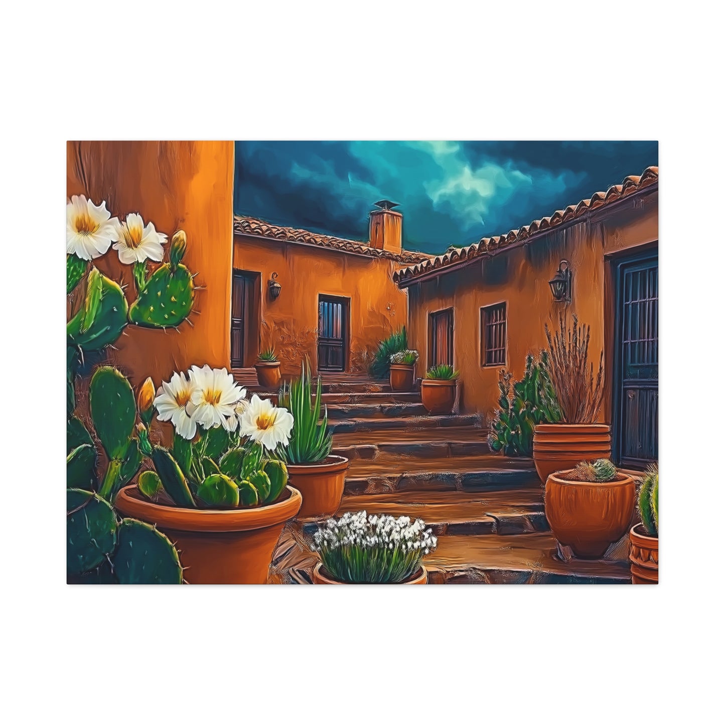 Canvas Print - NM Pueblo Cacti White Flower