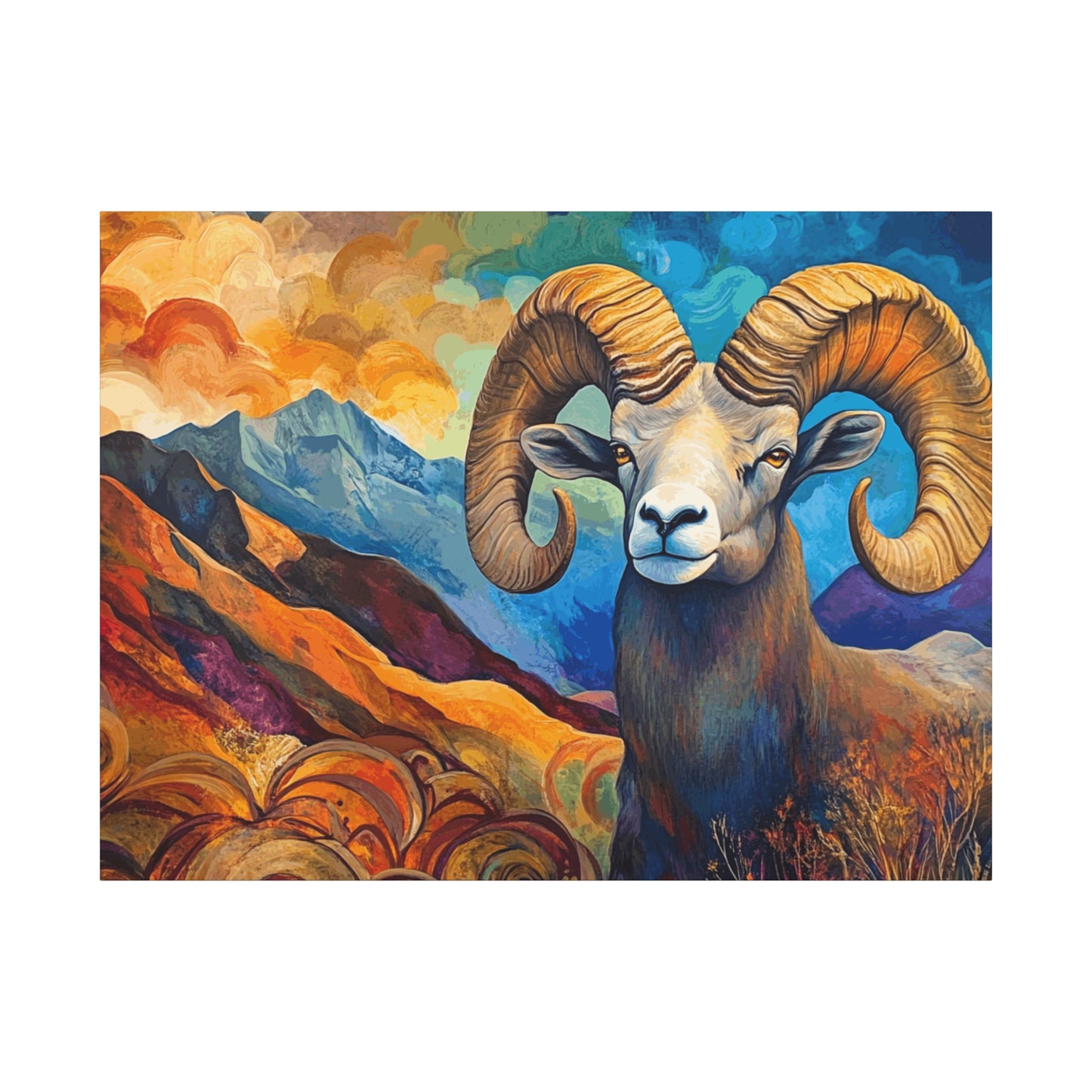 Vibrant Mountain Ram Canvas Wall Art