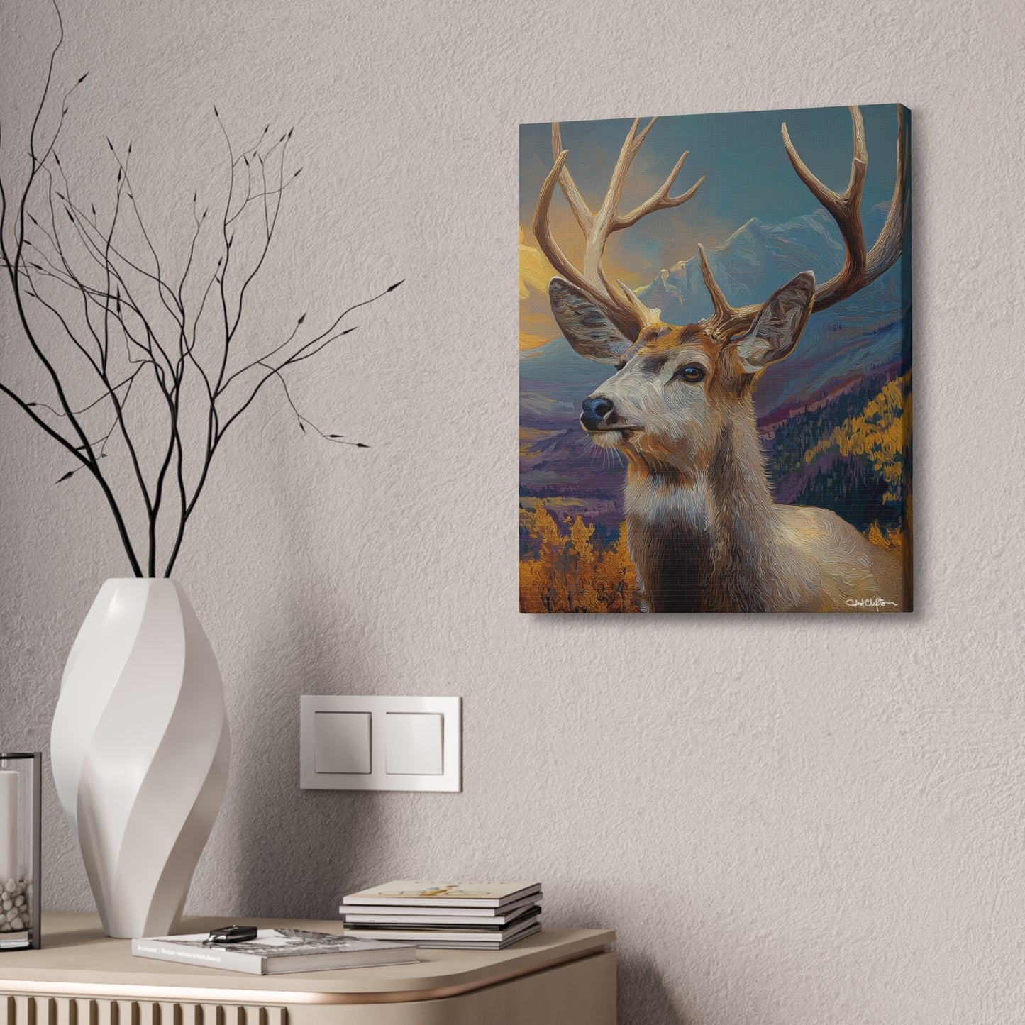 Stretched Canvas - Majestic Mule Deer Mountain Wall Art