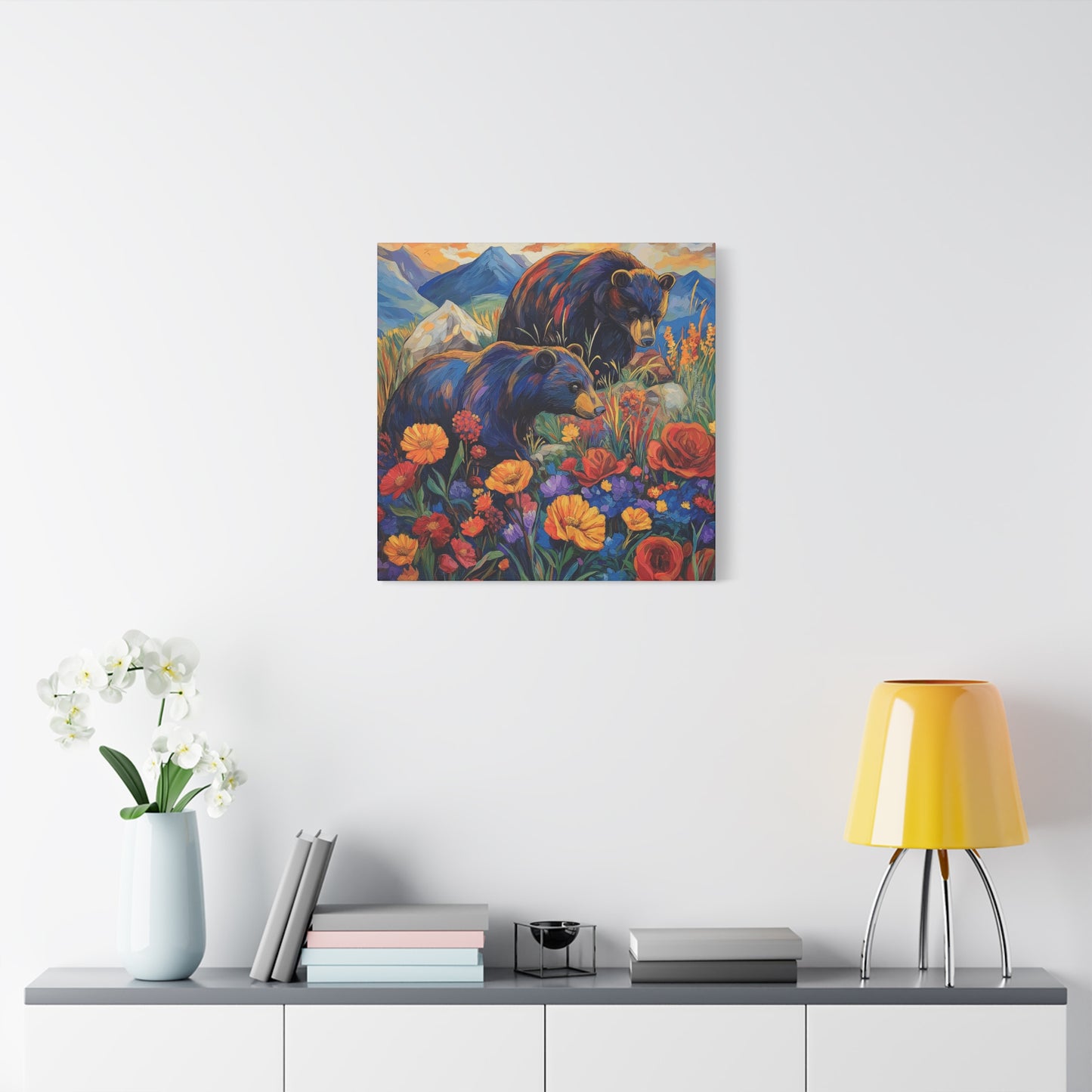 Bear & Floral Matte Canvas Art -