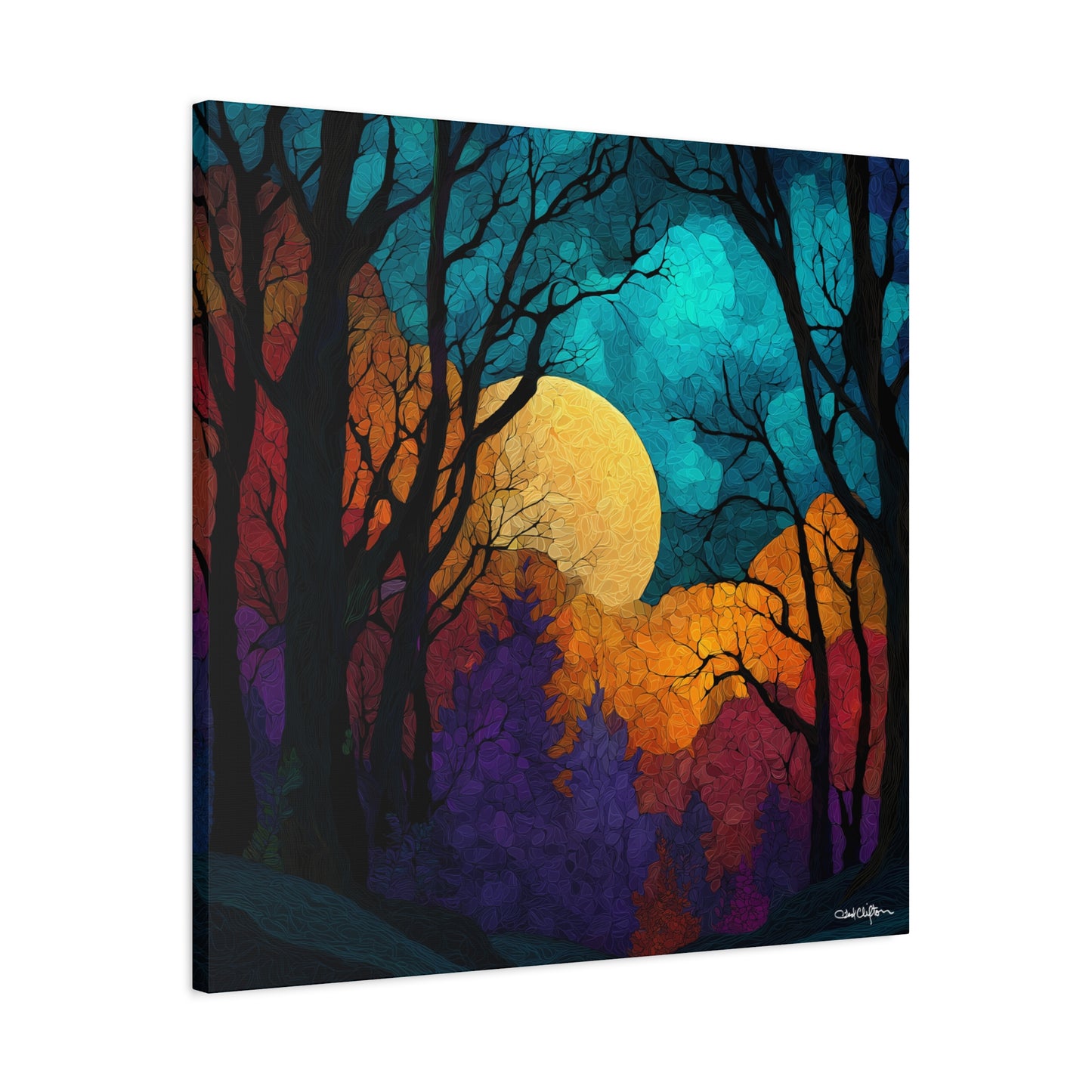 Autumn Moonlit Forest Canvas Print — Matte Stretched Wall Art