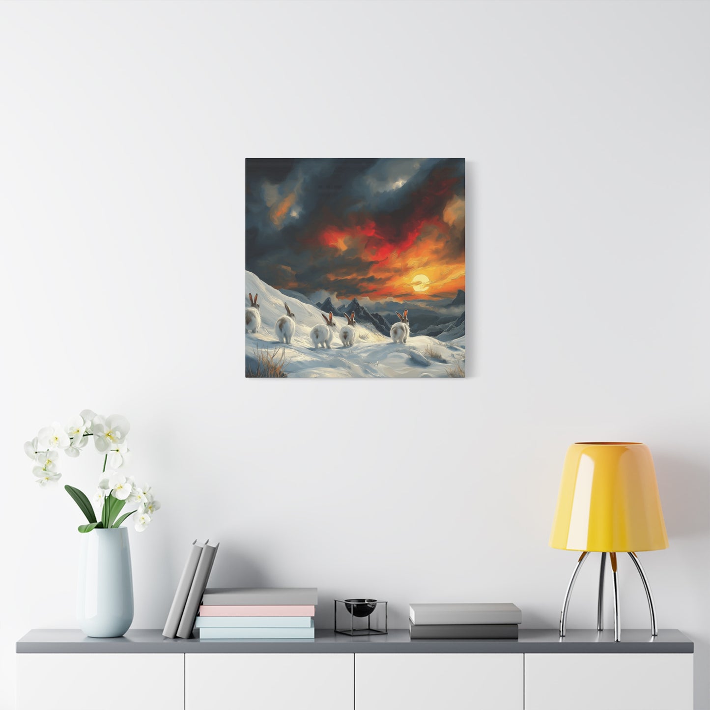 Serene Bunny Landscape Canvas Art - Scenic Home Décor for Animal Lovers