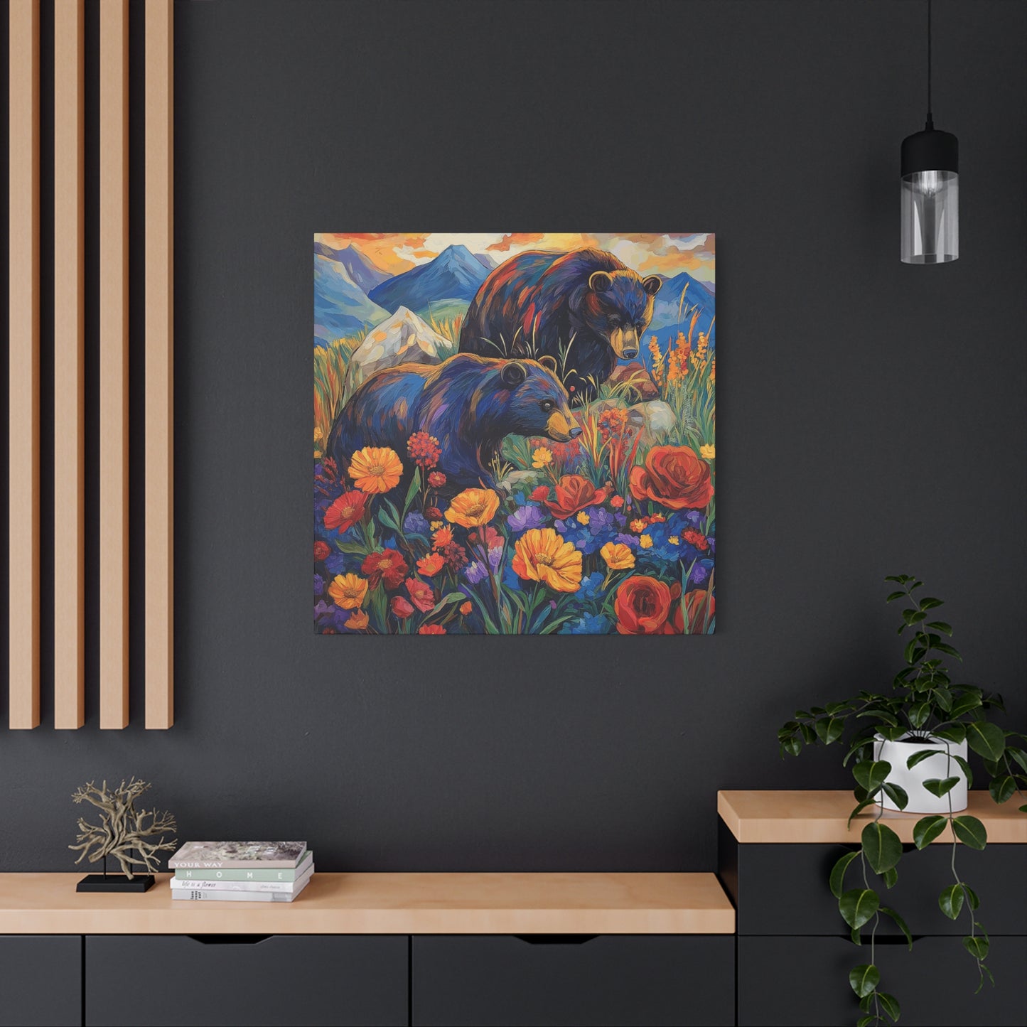 Bear & Floral Matte Canvas Art -