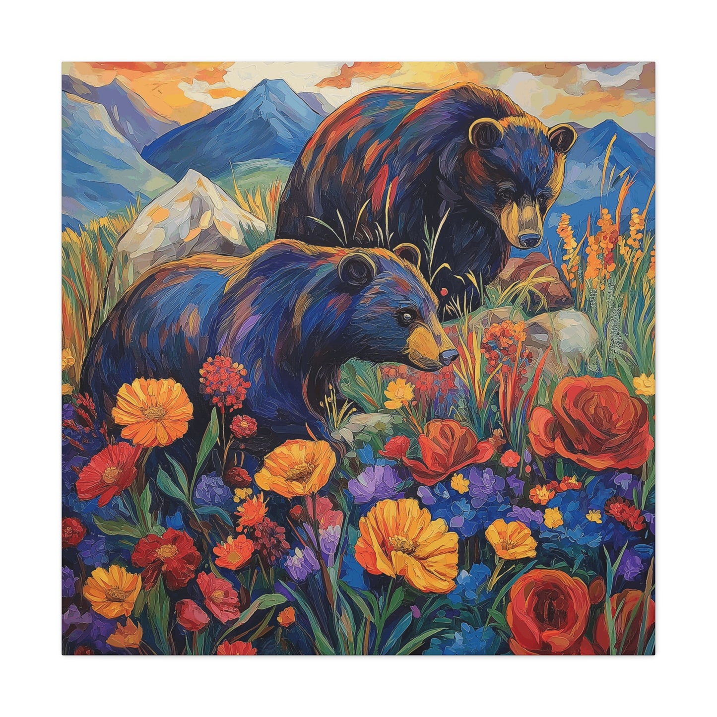 Bear & Floral Matte Canvas Art -