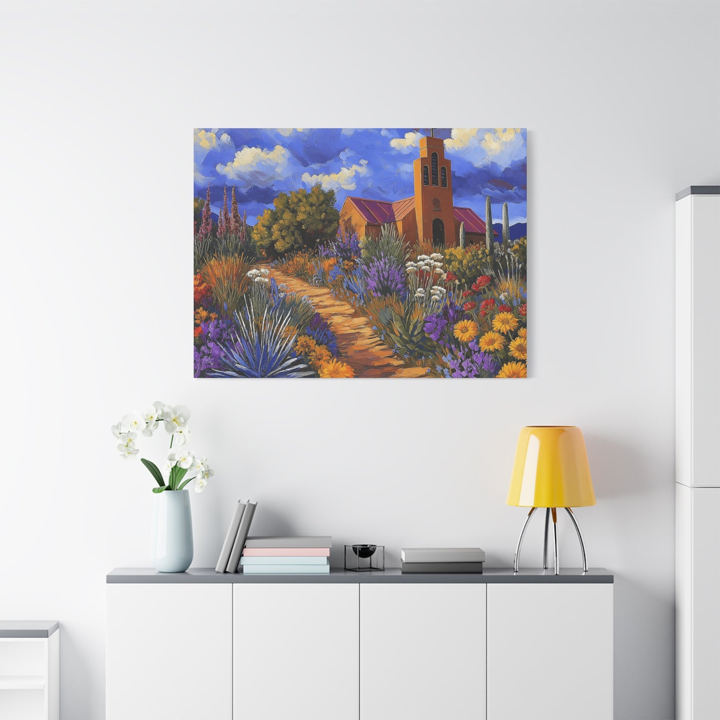 Southwest Church with Colorful Abundant Landscape