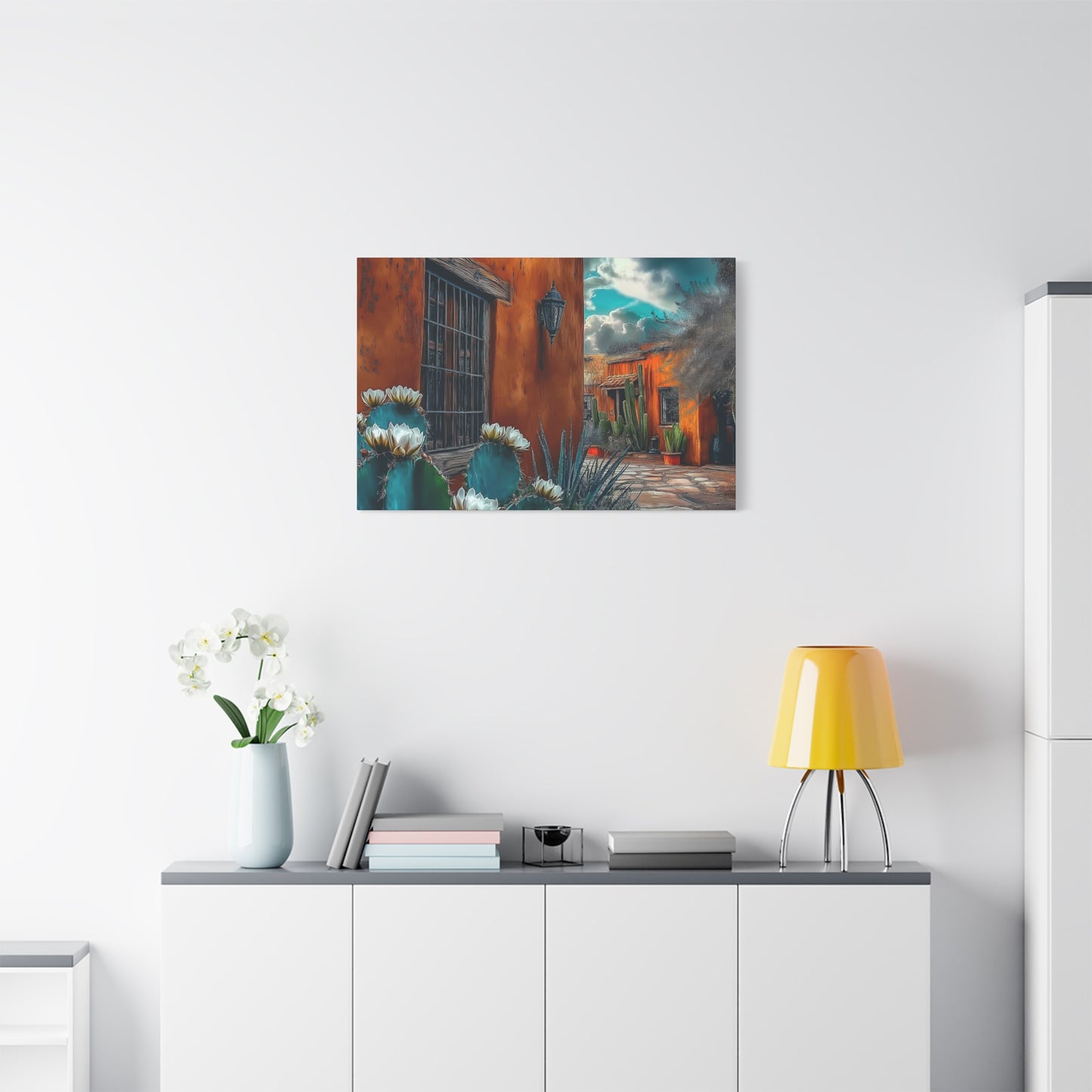 Canvas Print - NM Pueblo Casa with Cactus