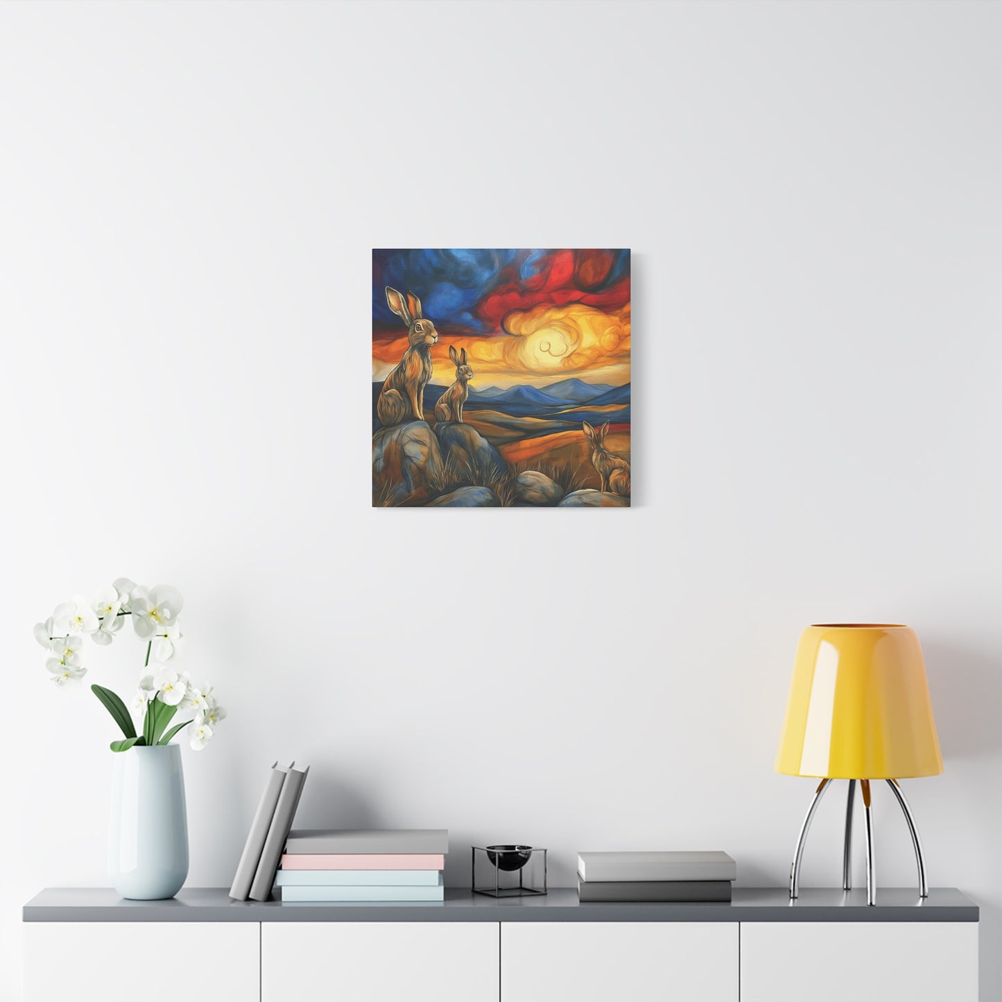 Sunset Hare Canvas Wall Art | Vibrant Nature Decor for Animal Lovers