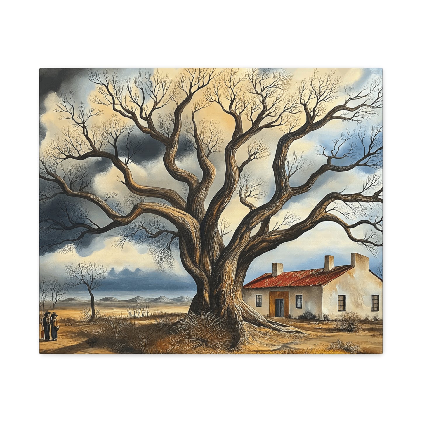 Rustic Landscape Wall Art - Clovis Tree and House Canvas Print