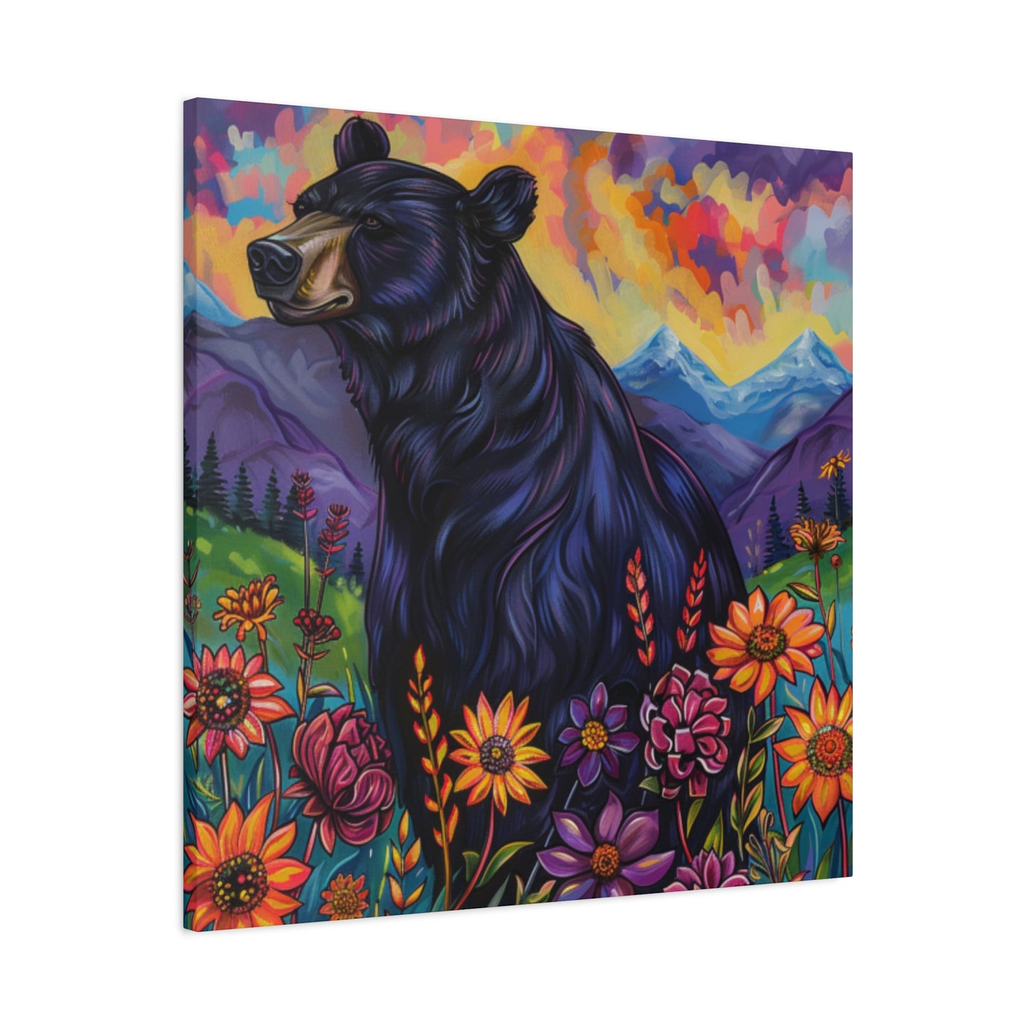Canvas Wall Art Black Bear Purple Mountains
