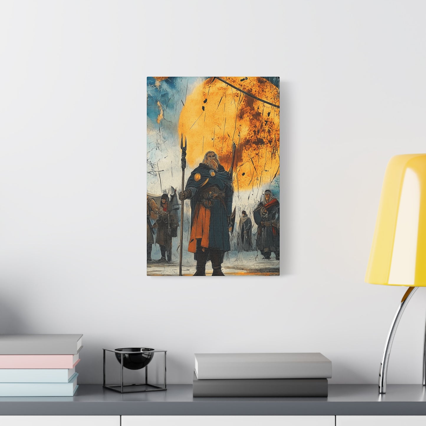 Epic Fantasy Wall Art - Stretched Matte Canvas, War Scene with Heroic Figure