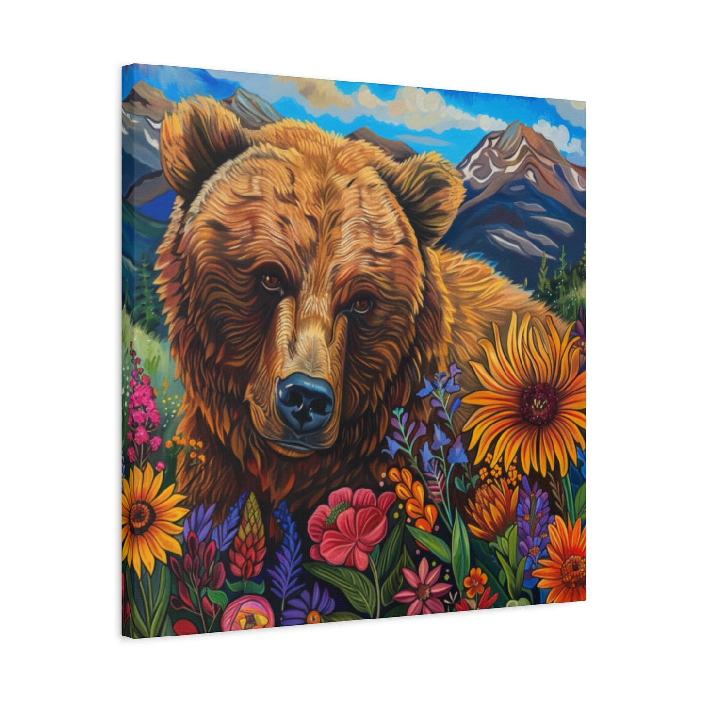 Canvas Print - Brown Bear with Wildflowers