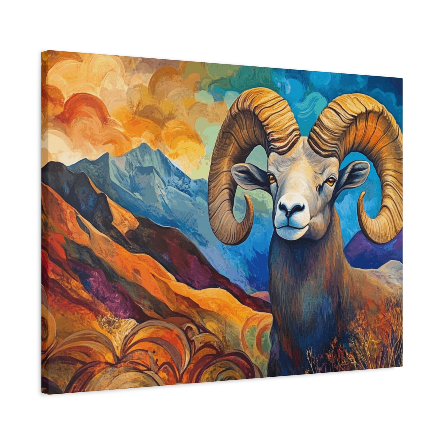 Vibrant Mountain Ram Canvas Wall Art