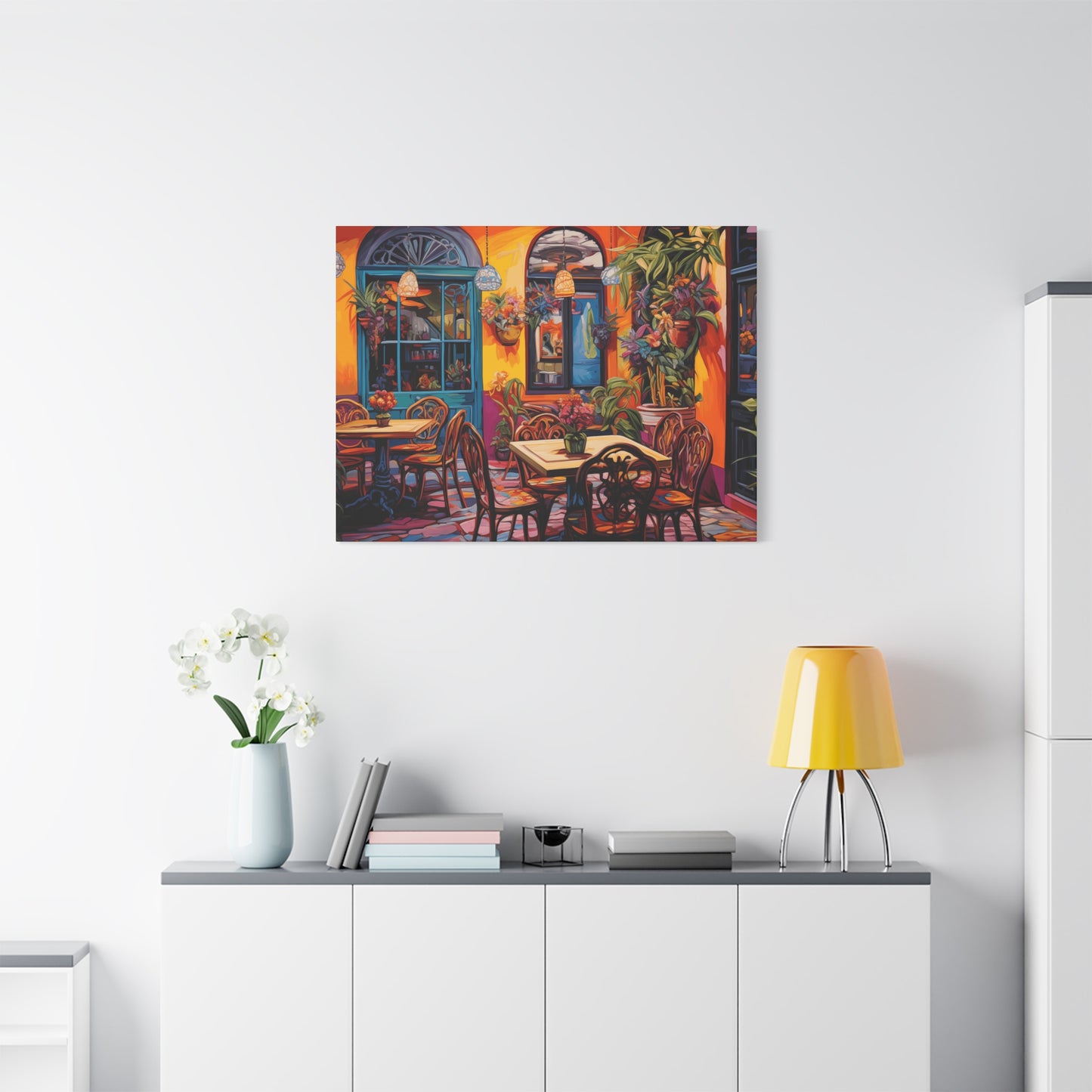 Vibrant Café Scene Matte Canvas Print - Colorful Wall Art Decor