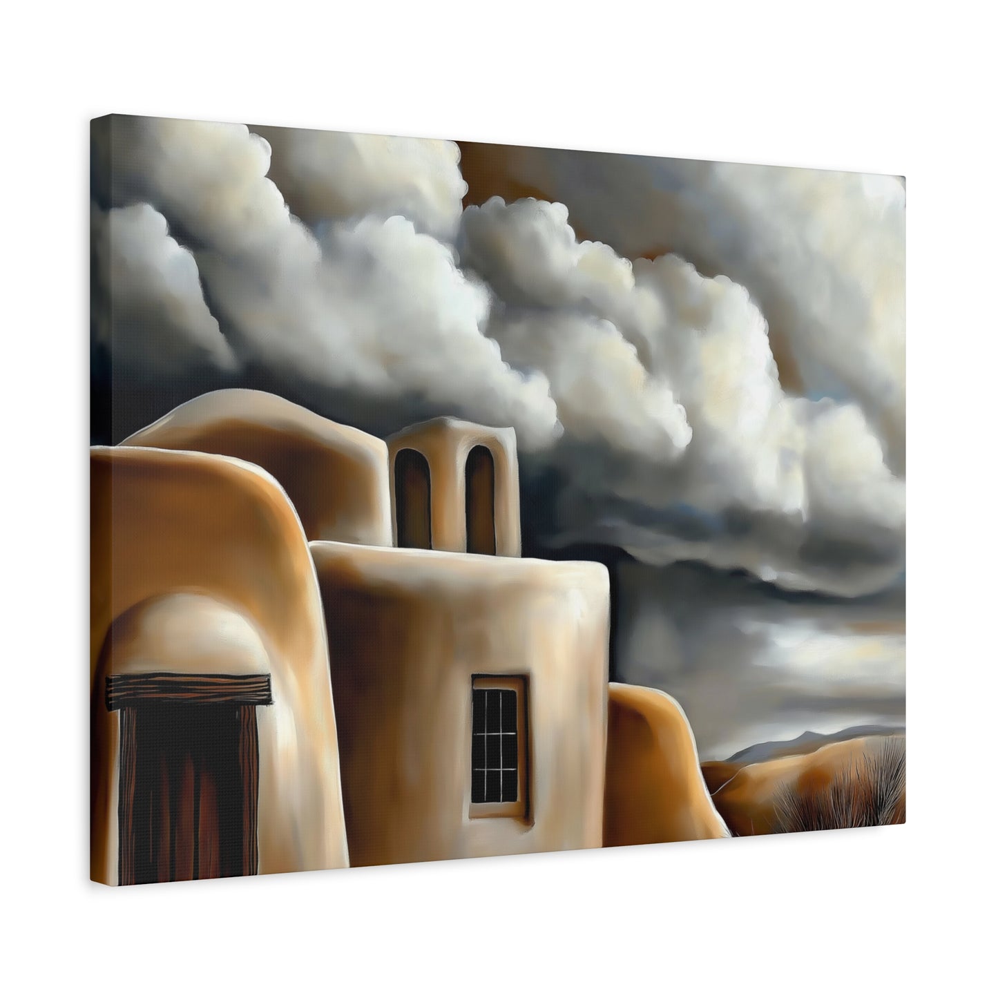 Canvas Print - Storm clouds over Taos Church