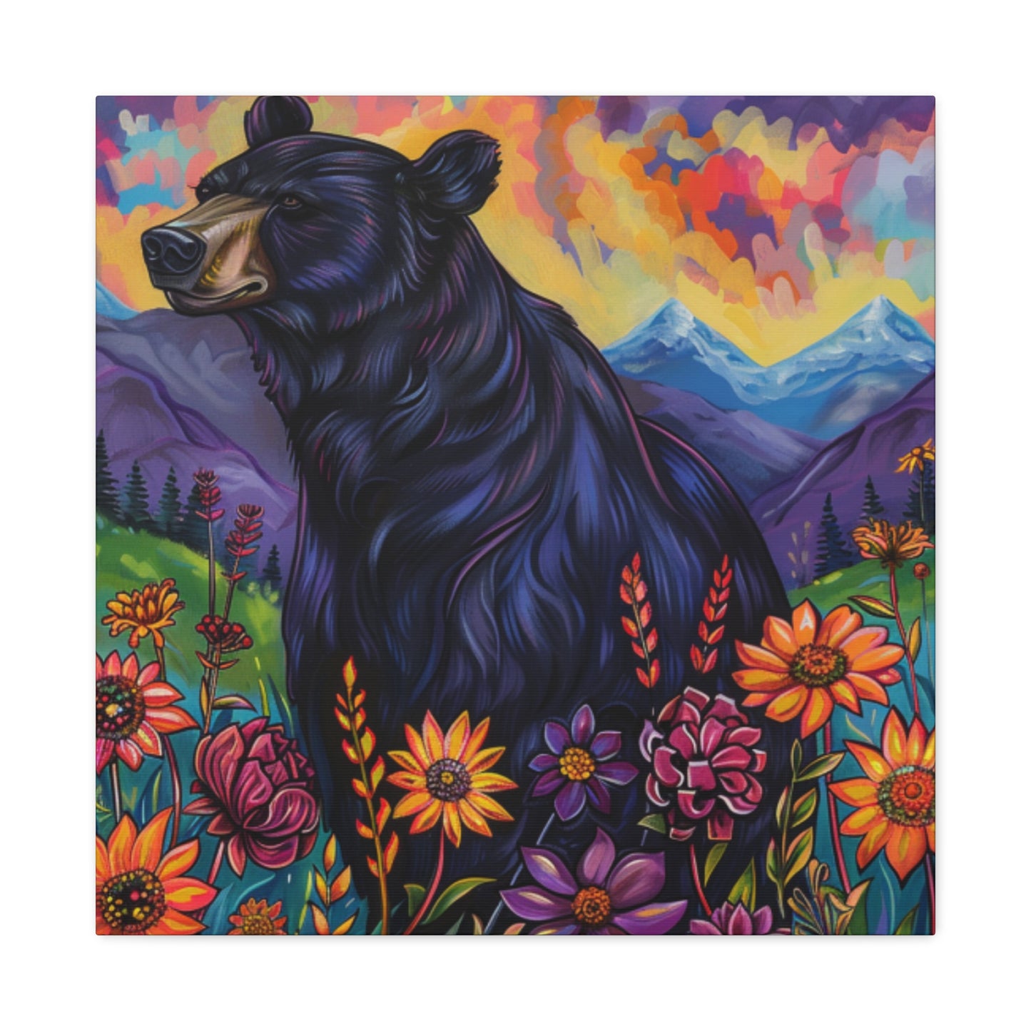 Canvas Wall Art Black Bear Purple Mountains