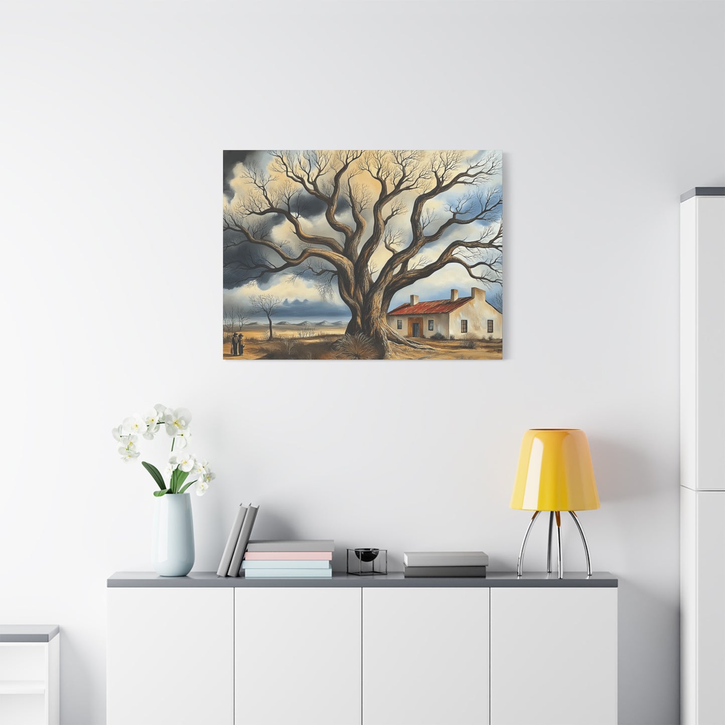Rustic Landscape Wall Art - Clovis Tree and House Canvas Print