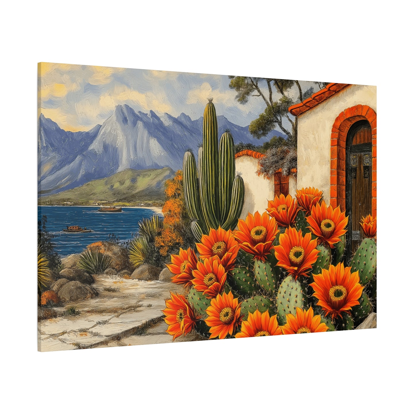 Vibrant Cactus Landscape Canvas Art - 1.25" Stretched Matte Print