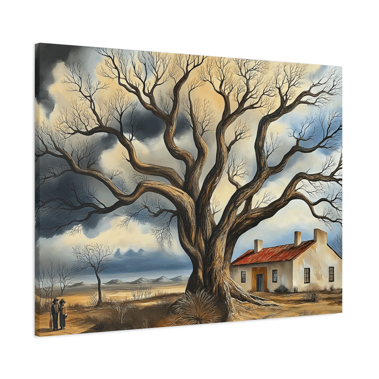 Rustic Landscape Wall Art - Clovis Tree and House Canvas Print