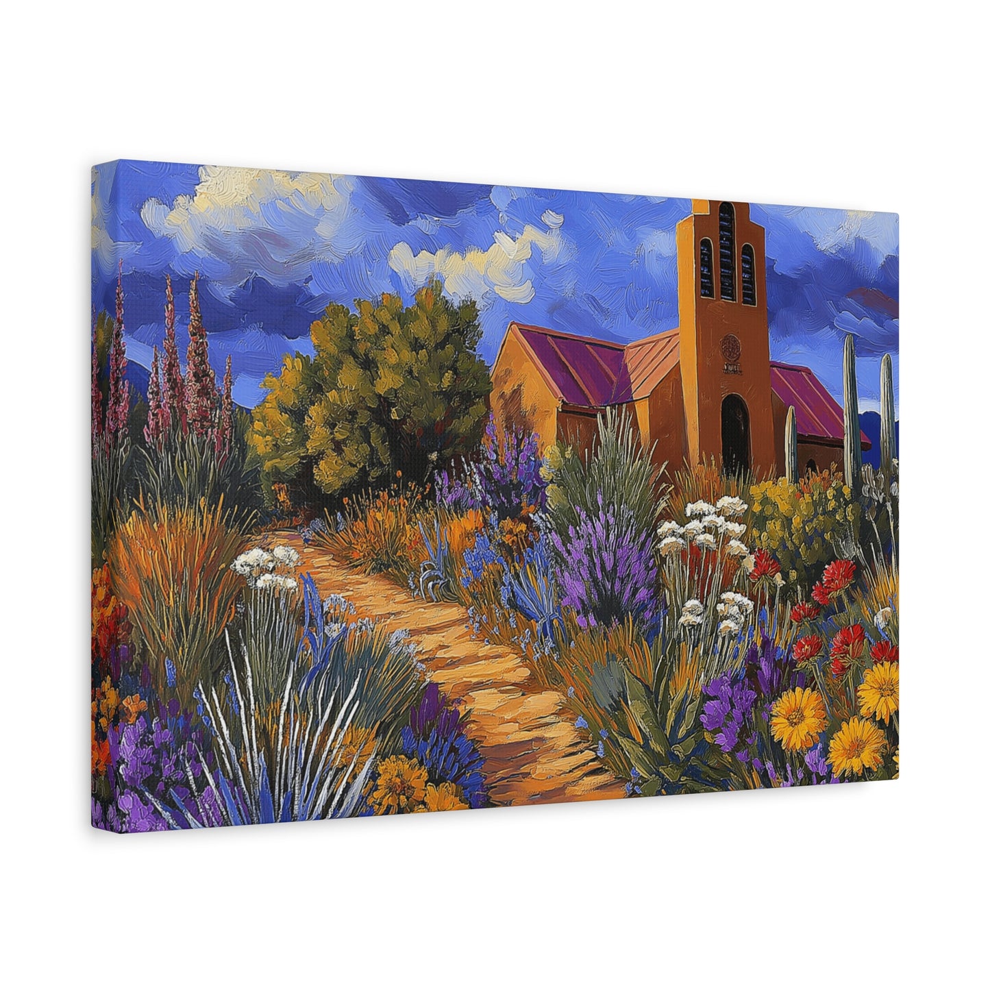 Southwest Church with Colorful Abundant Landscape