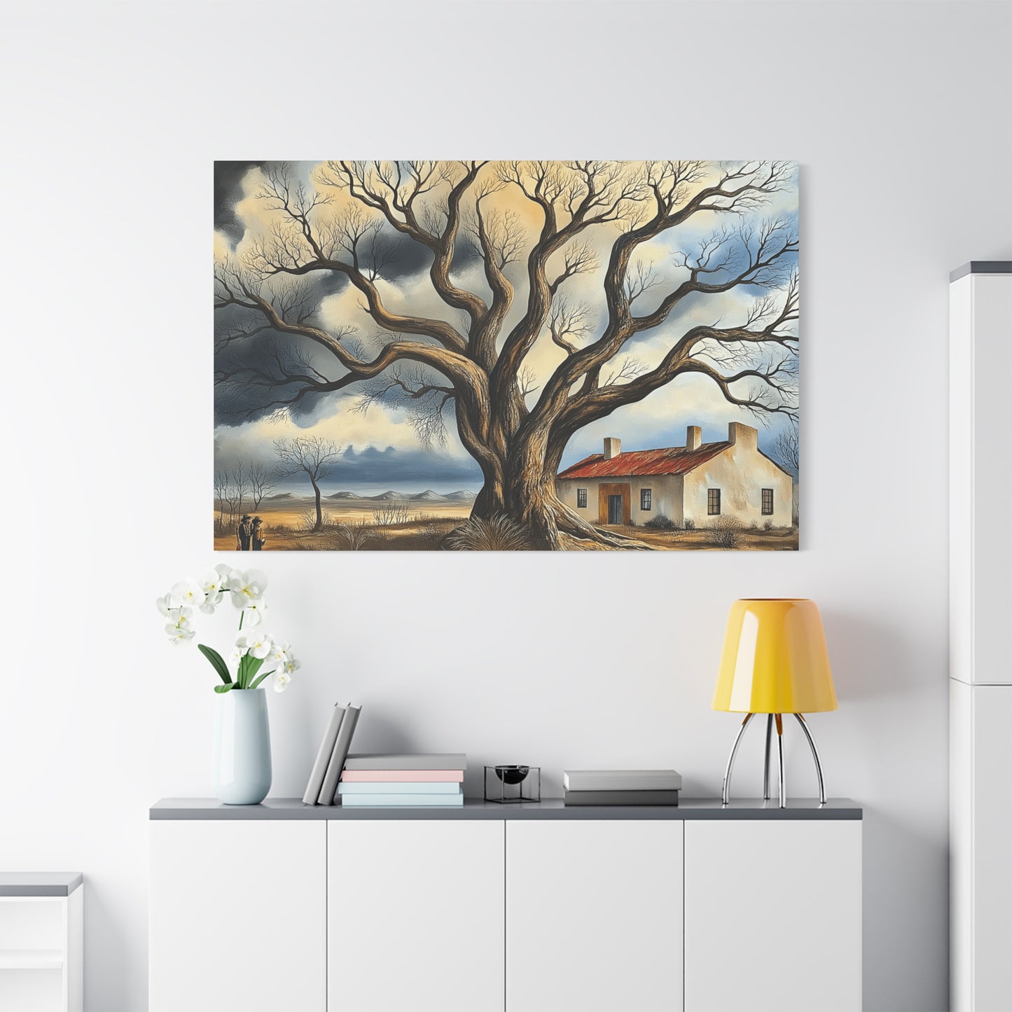 Rustic Landscape Wall Art - Clovis Tree and House Canvas Print