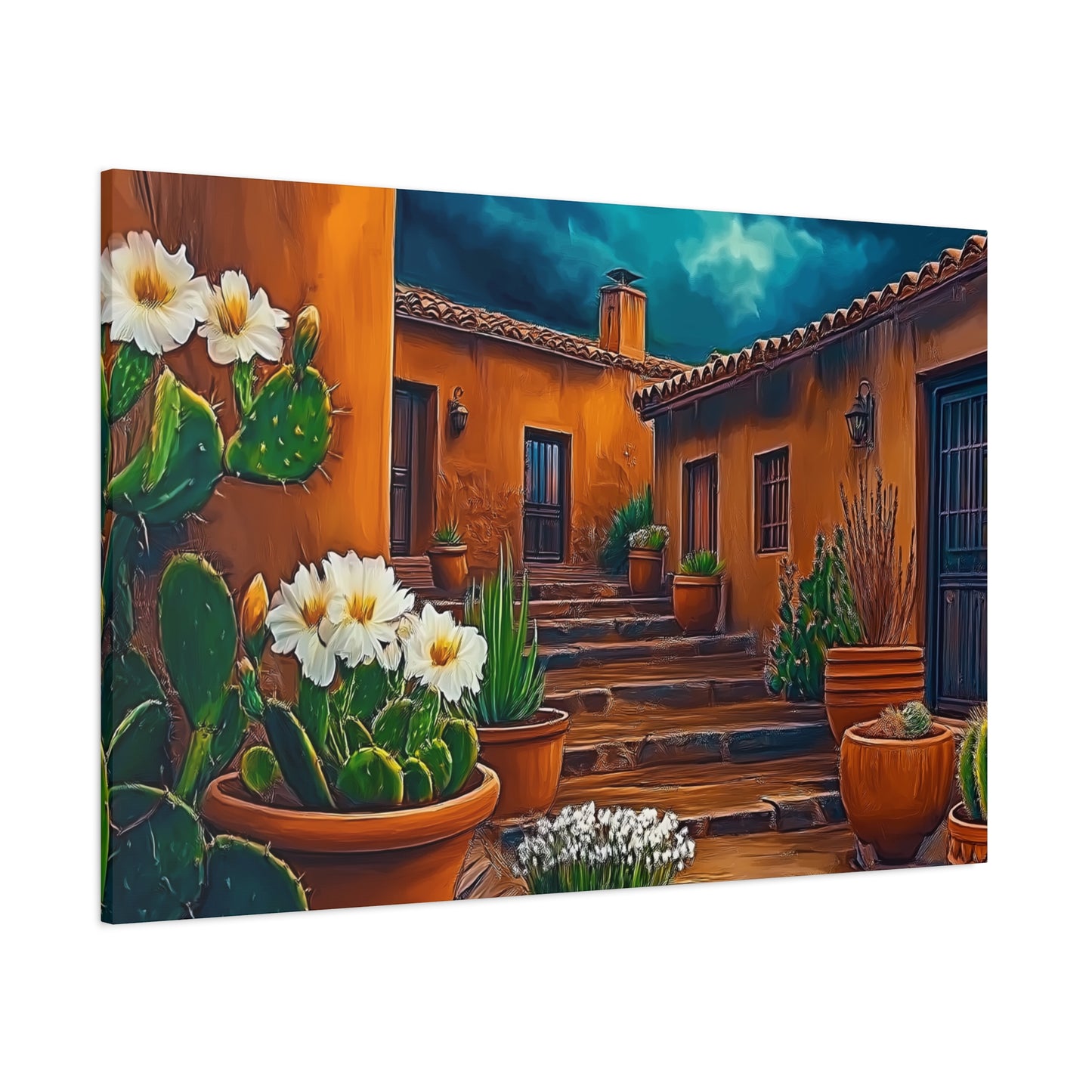 Canvas Print - NM Pueblo Cacti White Flower