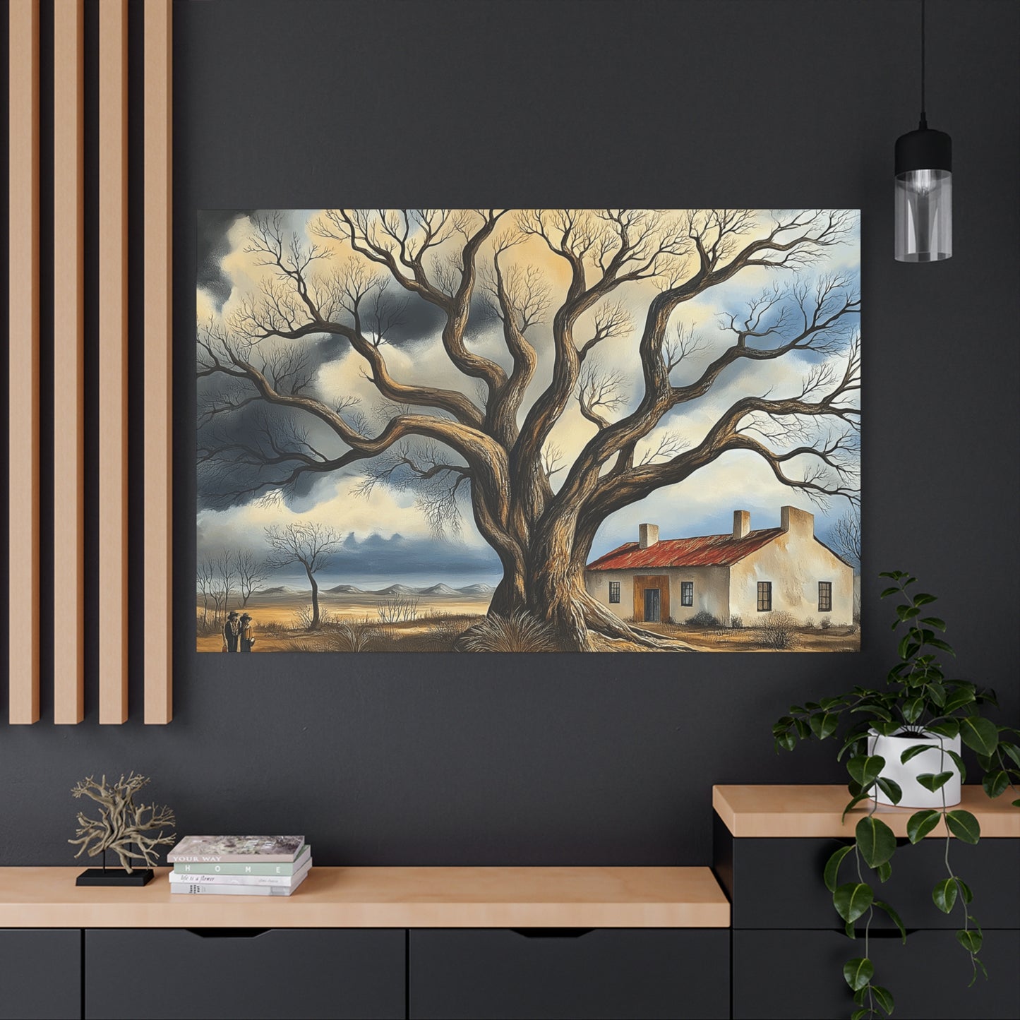 Rustic Landscape Wall Art - Clovis Tree and House Canvas Print