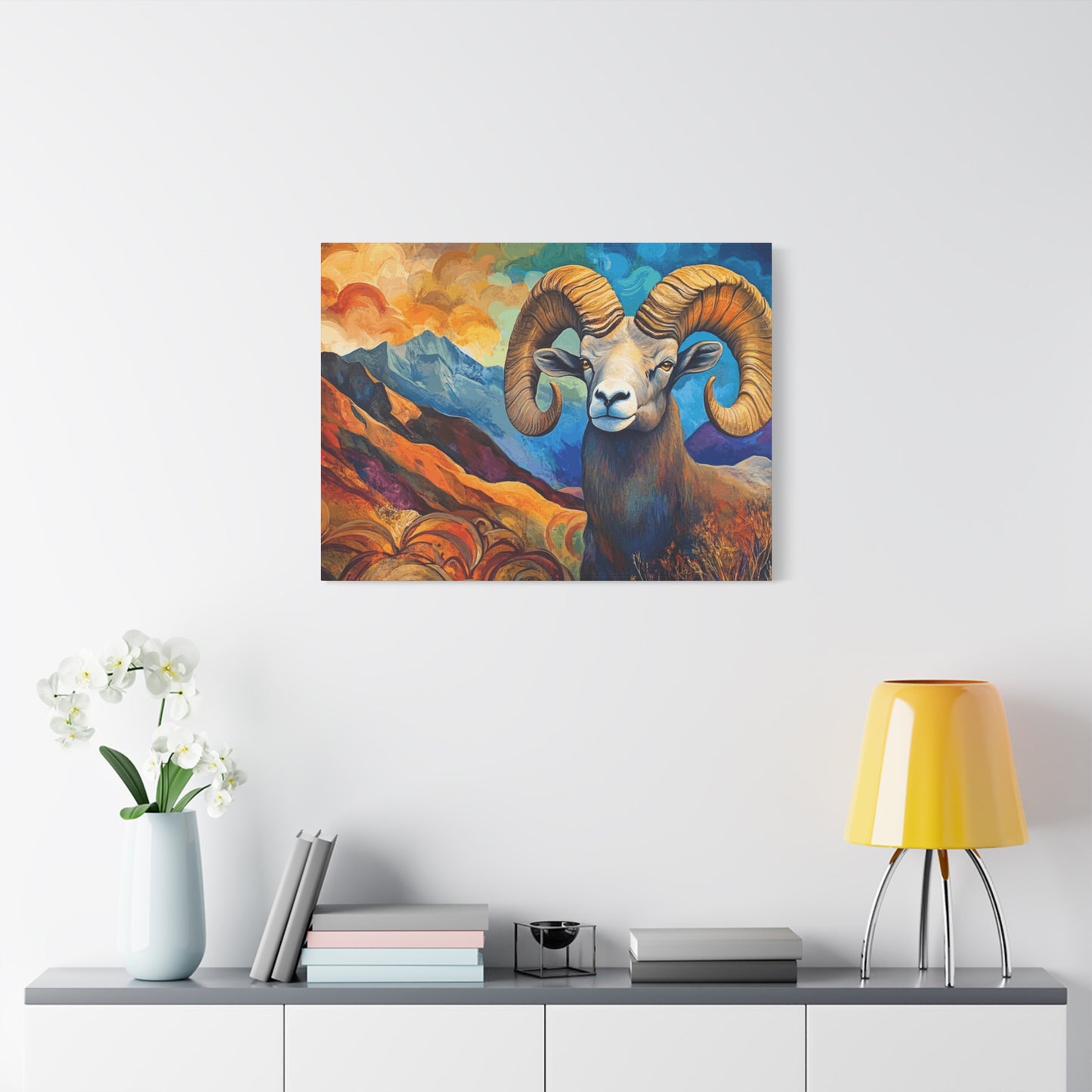 Vibrant Mountain Ram Canvas Wall Art