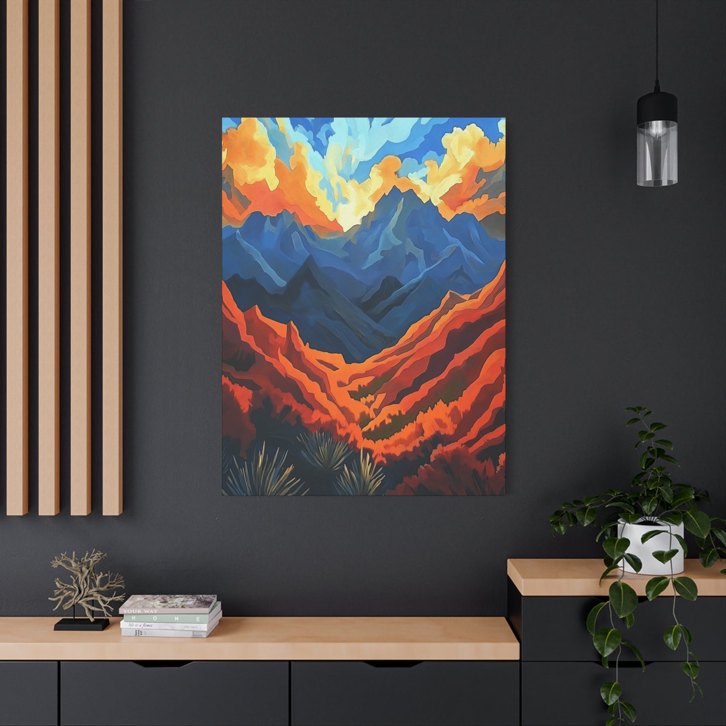 "Where are We?" Vibrant Mountain Landscape Canvas Art