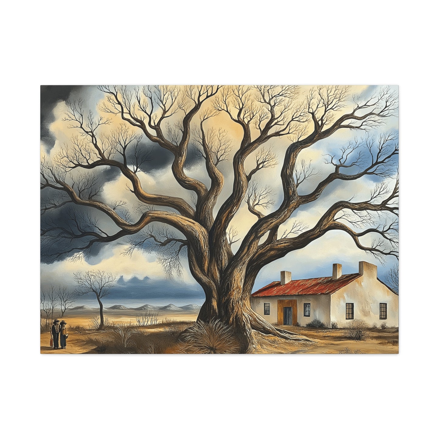 Rustic Landscape Wall Art - Clovis Tree and House Canvas Print