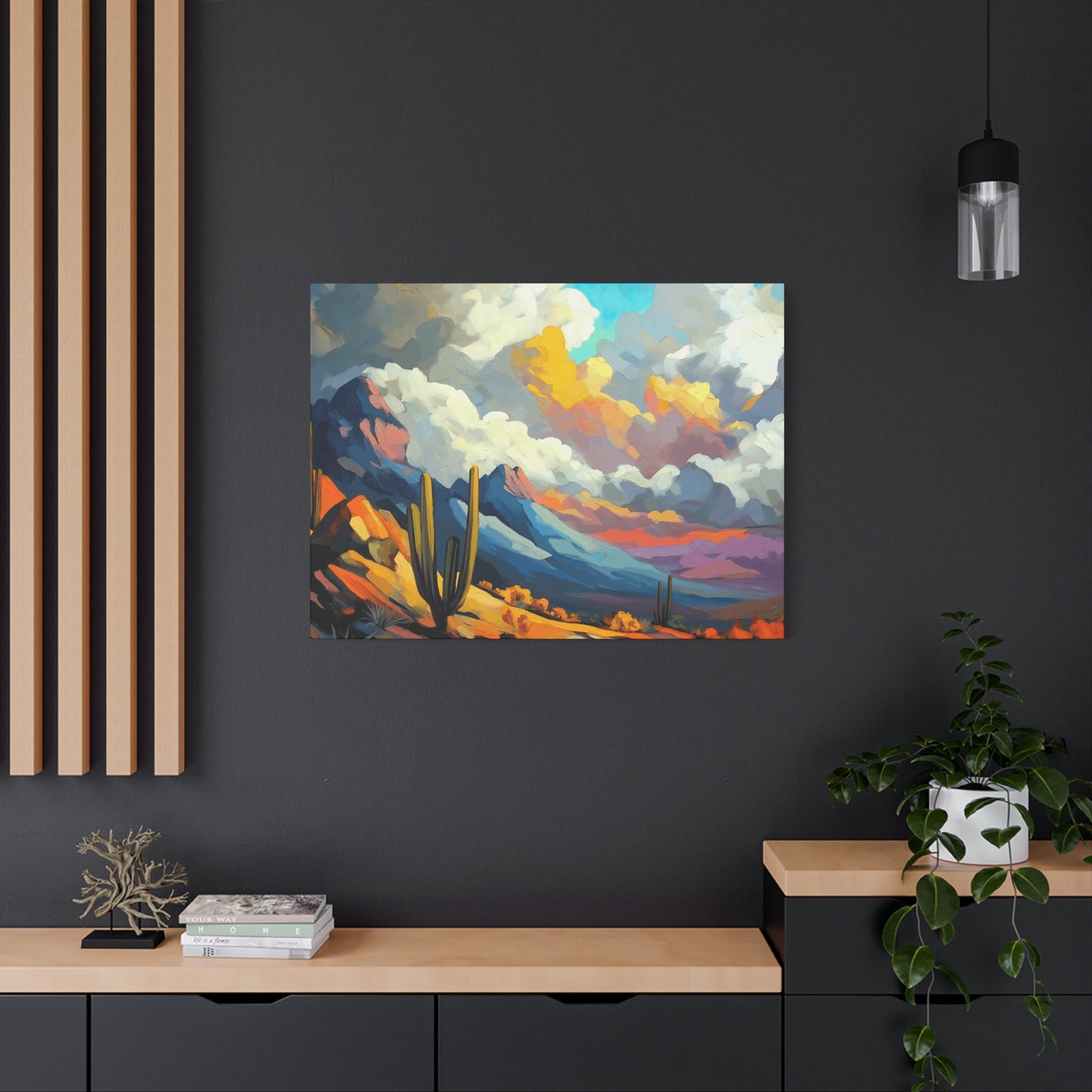 Vibrant Landscape Canvas Art - Cactus and Mountains Decor