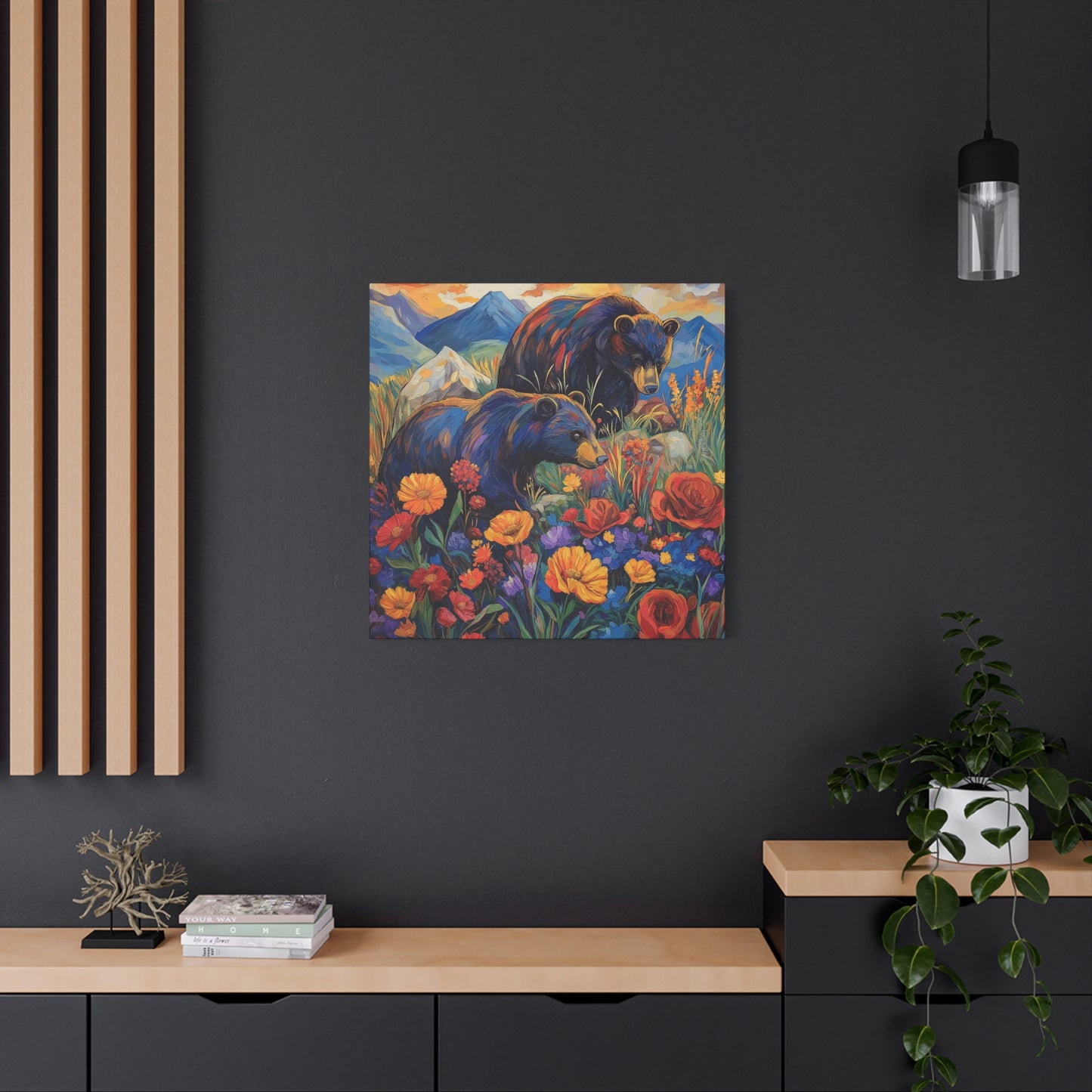 Bear & Floral Matte Canvas Art -