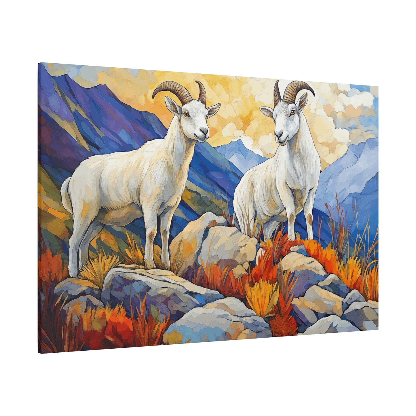 Mountain Goat Art Canvas Print - Vibrant Wildlife Decor for Nature Lovers