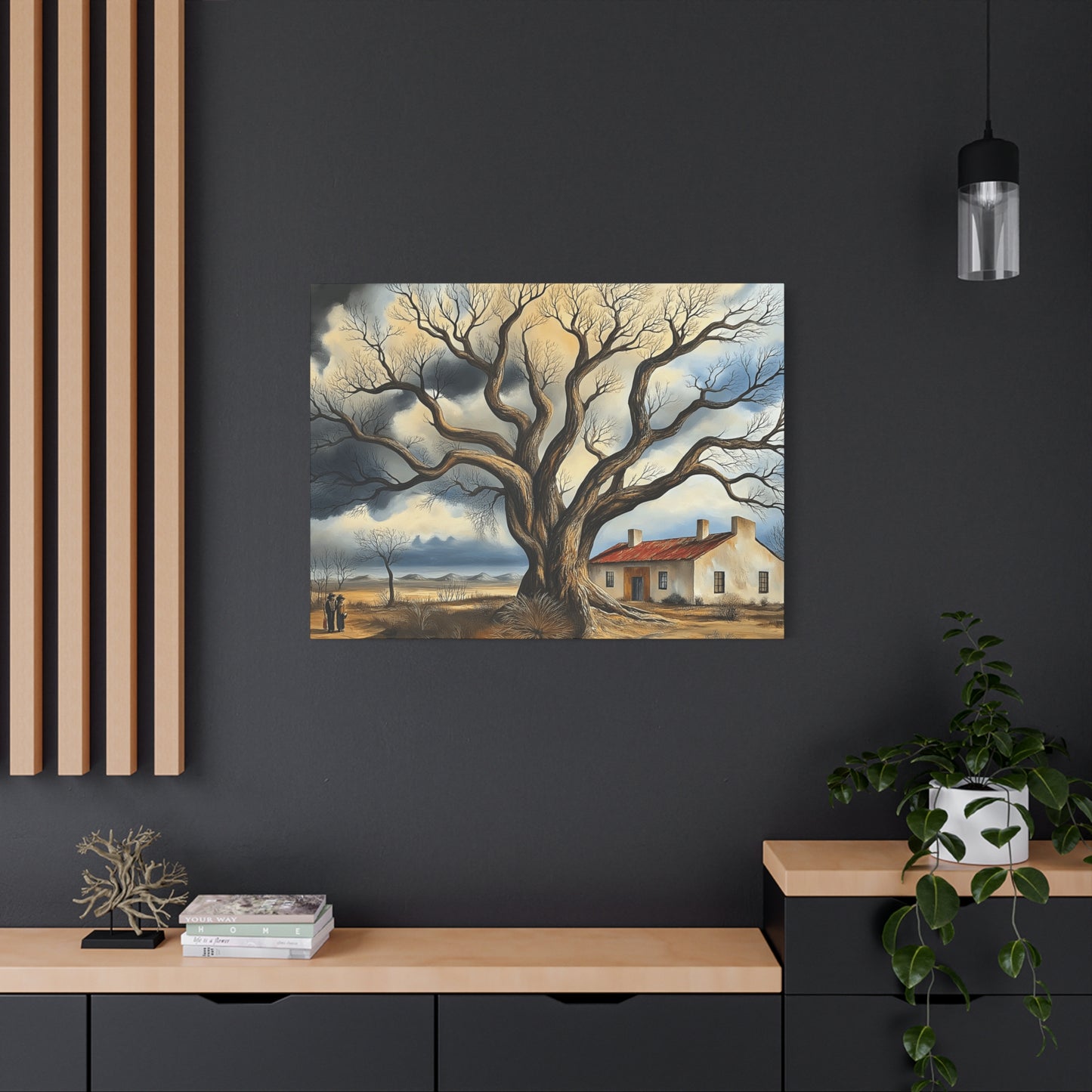Rustic Landscape Wall Art - Clovis Tree and House Canvas Print