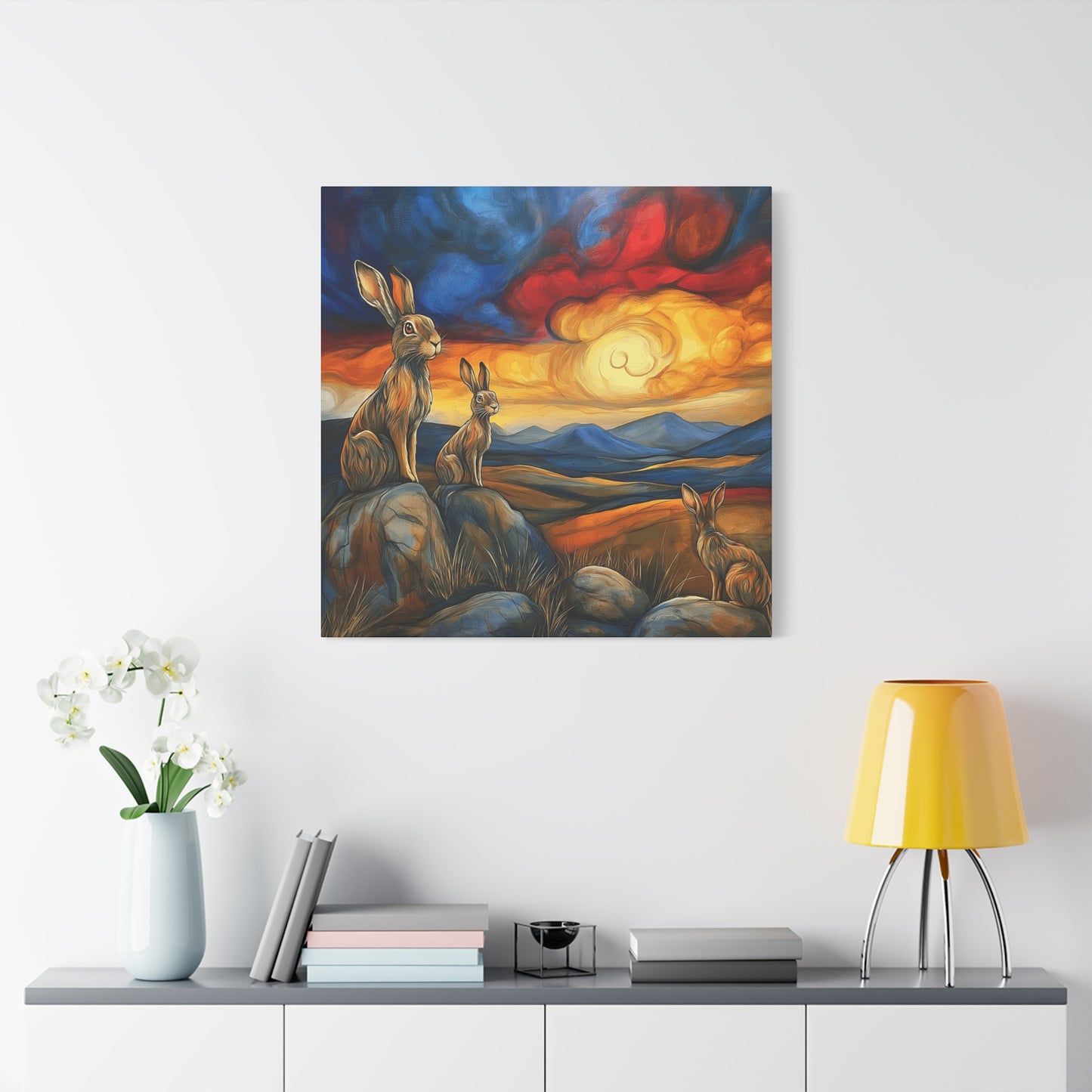 Sunset Hare Canvas Wall Art | Vibrant Nature Decor for Animal Lovers