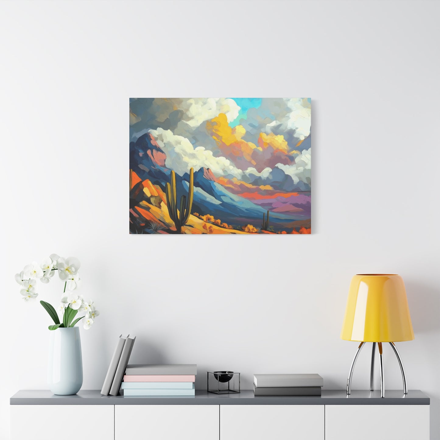 Vibrant Landscape Canvas Art - Cactus and Mountains Decor